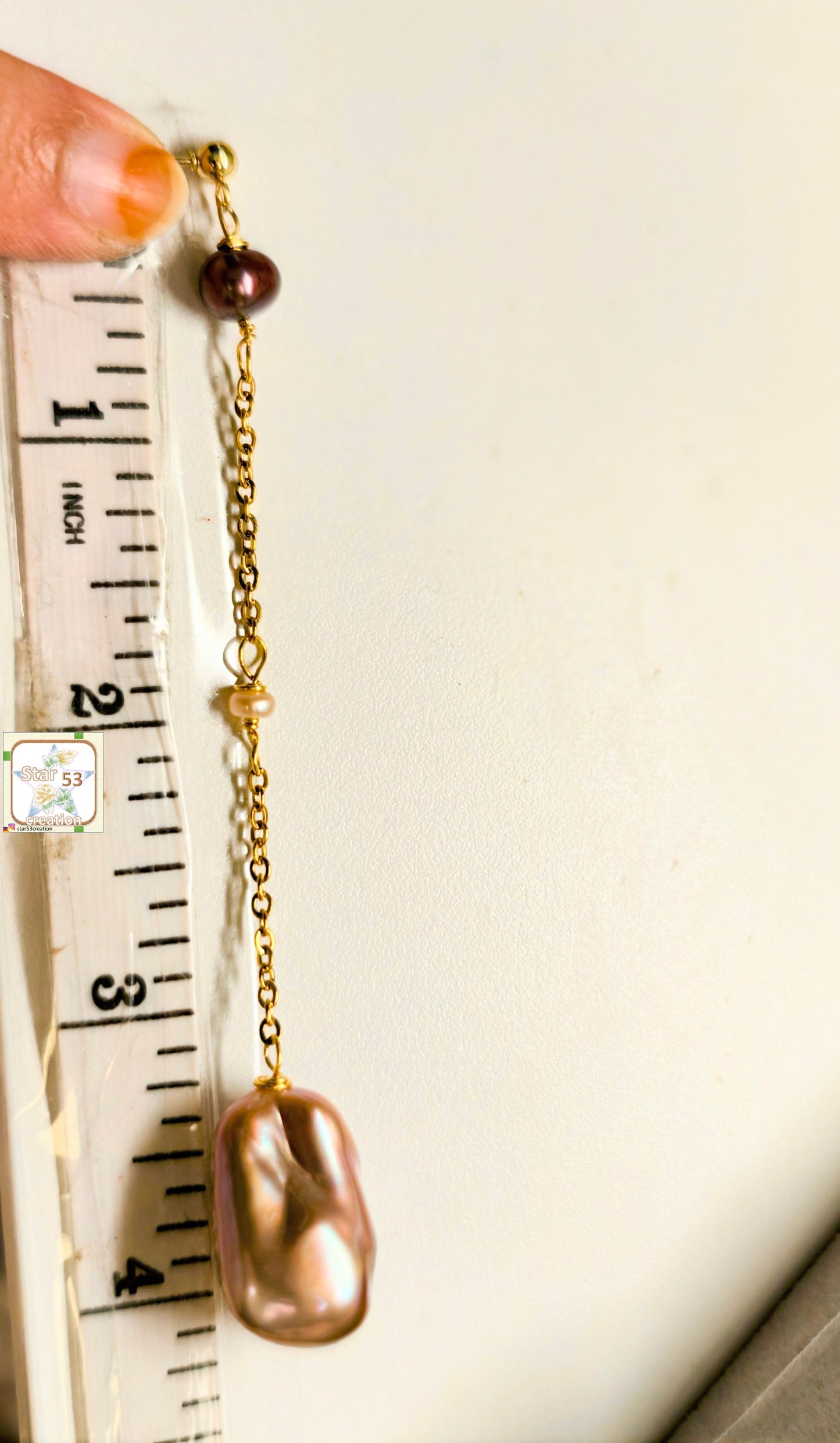 Orilla Boroque pearl long earrings, 4.1 inches, push back
