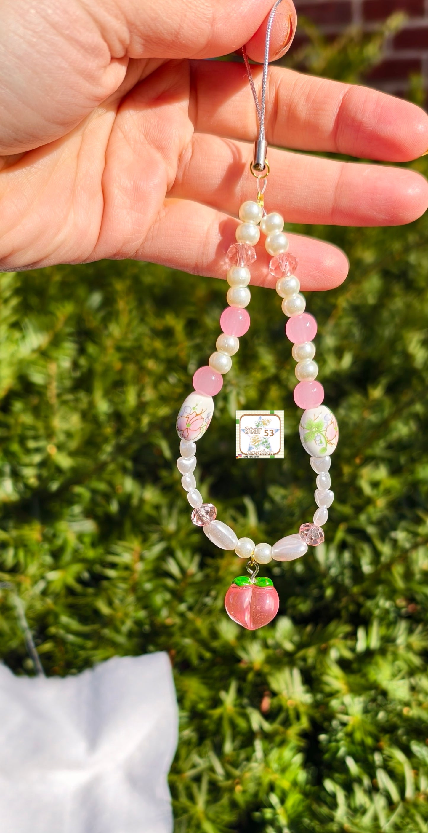 Peachy beaded phone charm