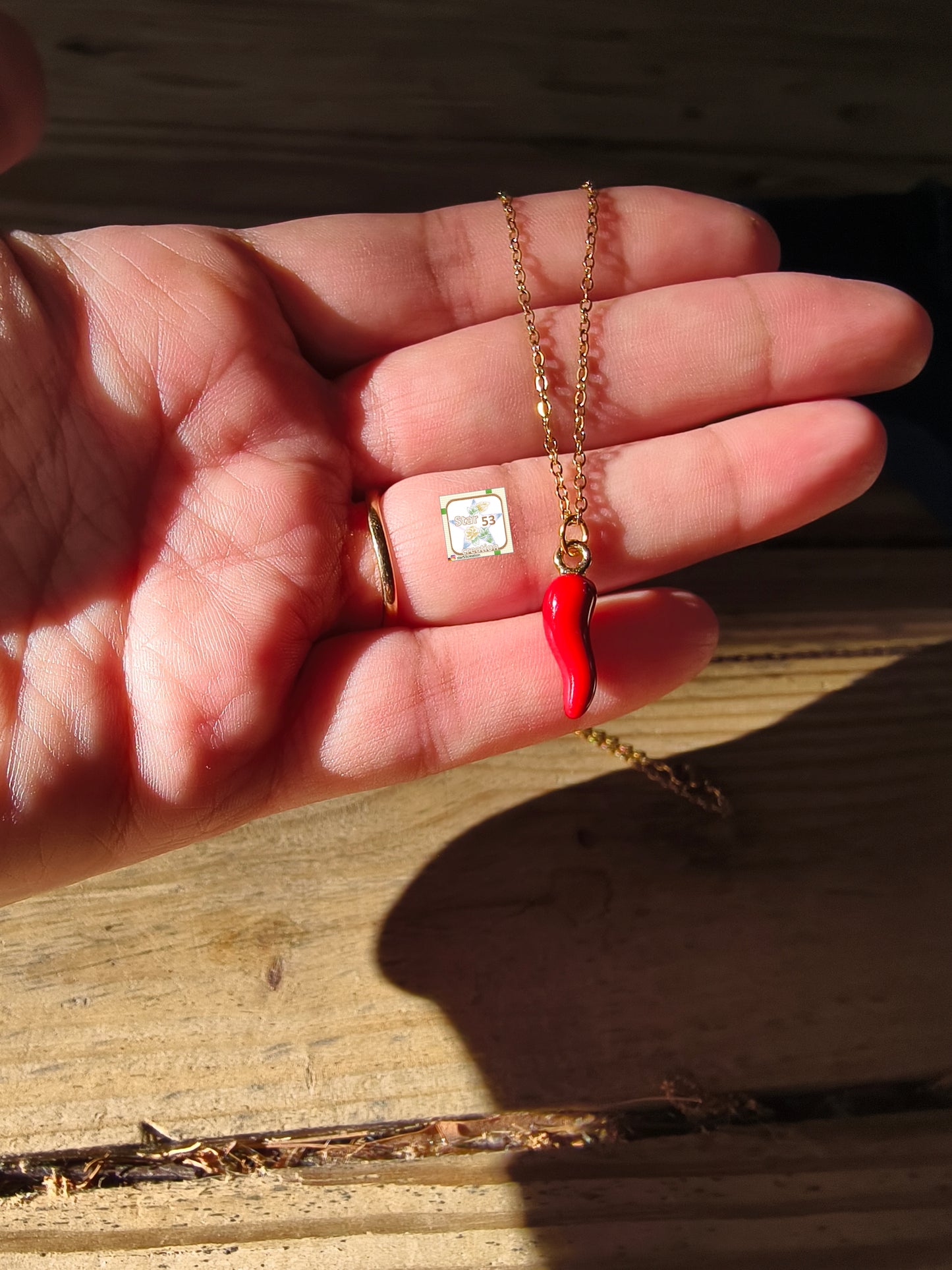 Chilli necklace, stainless steel, gold plated