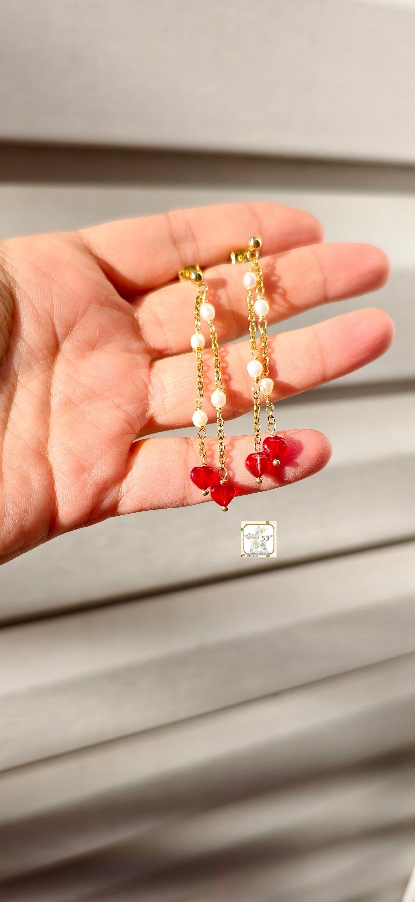 dangle-love freshwater pearl earrings, waterproof
