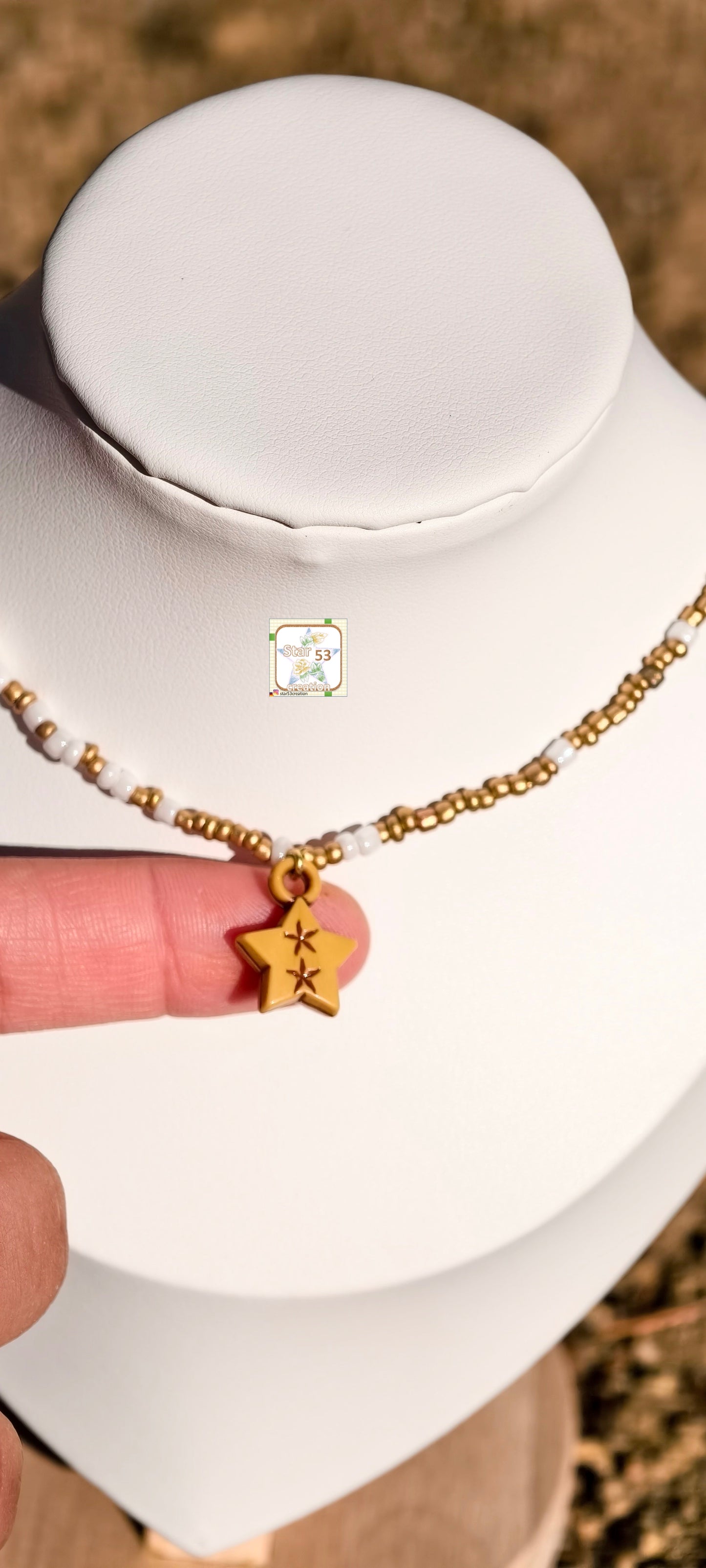 Earthy Star beaded necklace, 16-18 inches