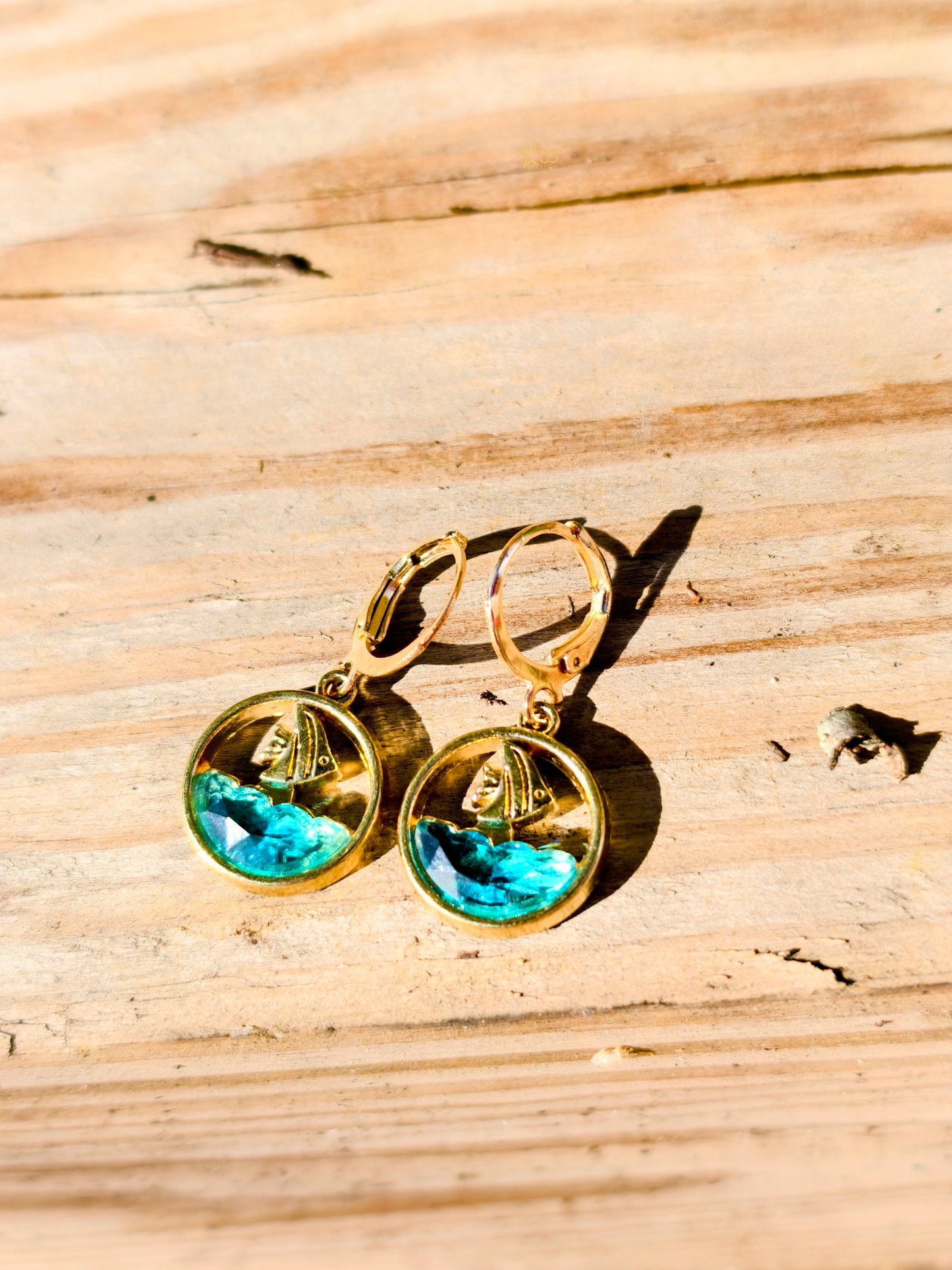 Ocean earrings, waterproof, gold plated