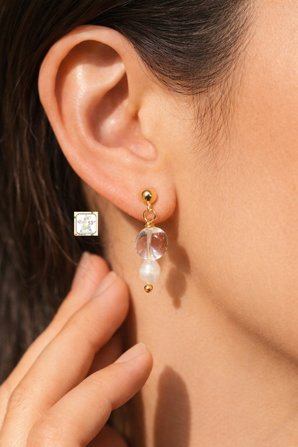 Claire quartz earrings, gold plated, waterproof