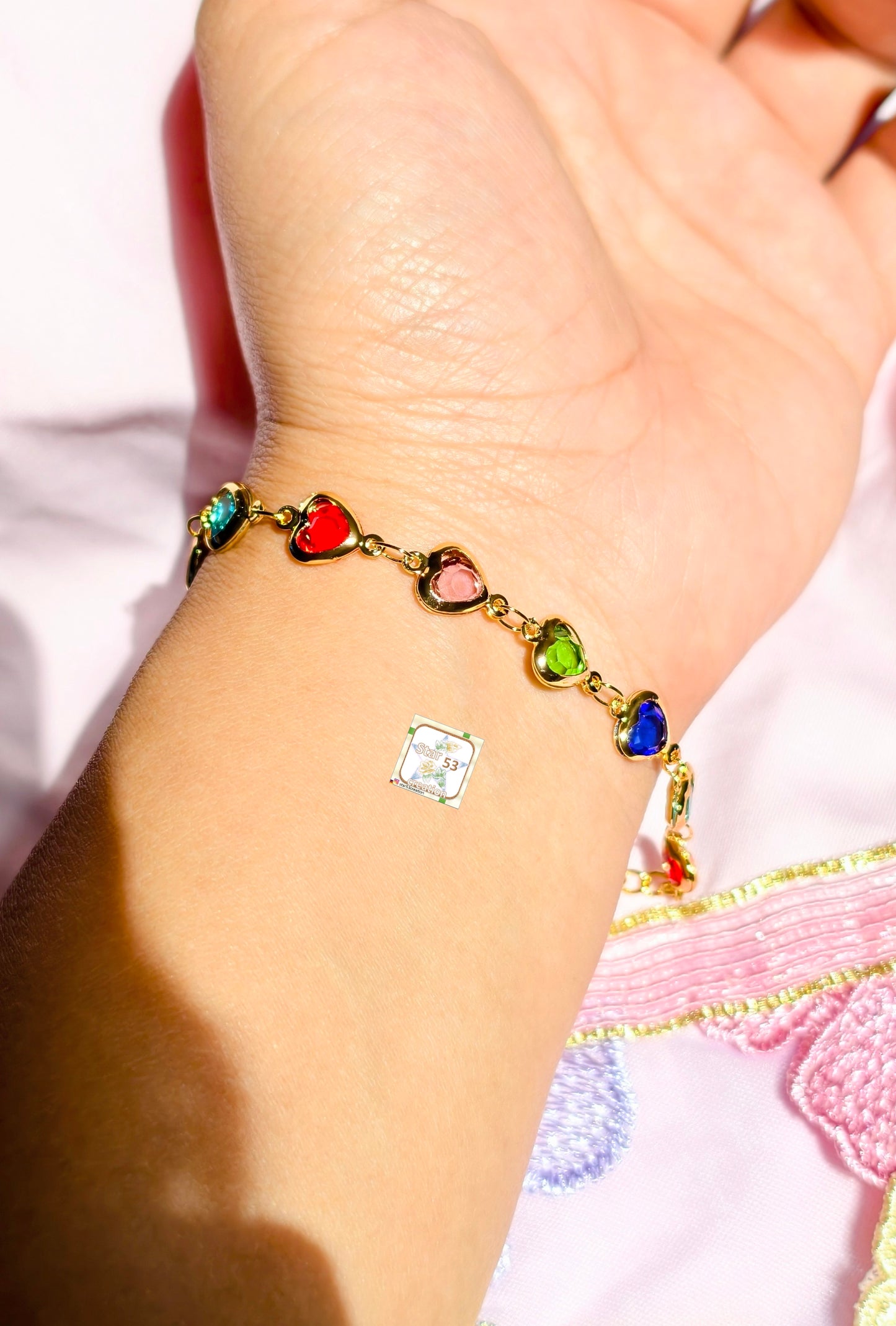 Hearty rainbow bracelet, stainless steel
