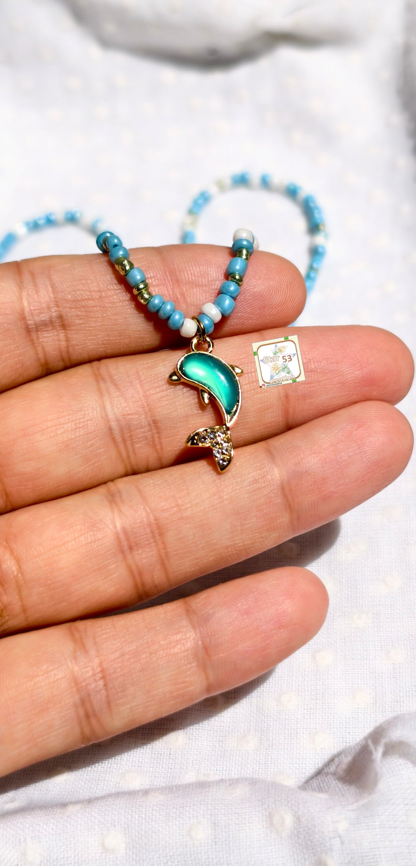 Ocean love seed bead necklace, 16-18 inches, adjustable