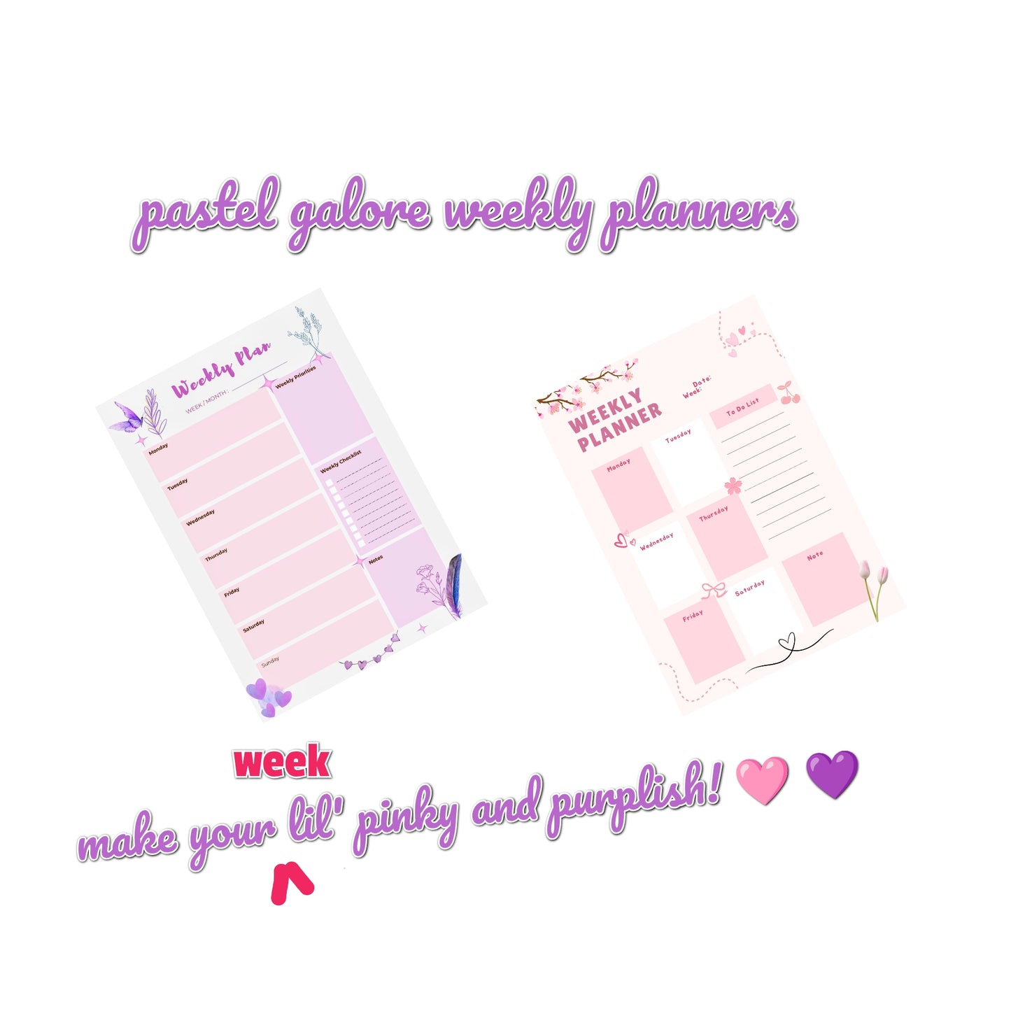 Pastel Galore weekly planner, 2 designs