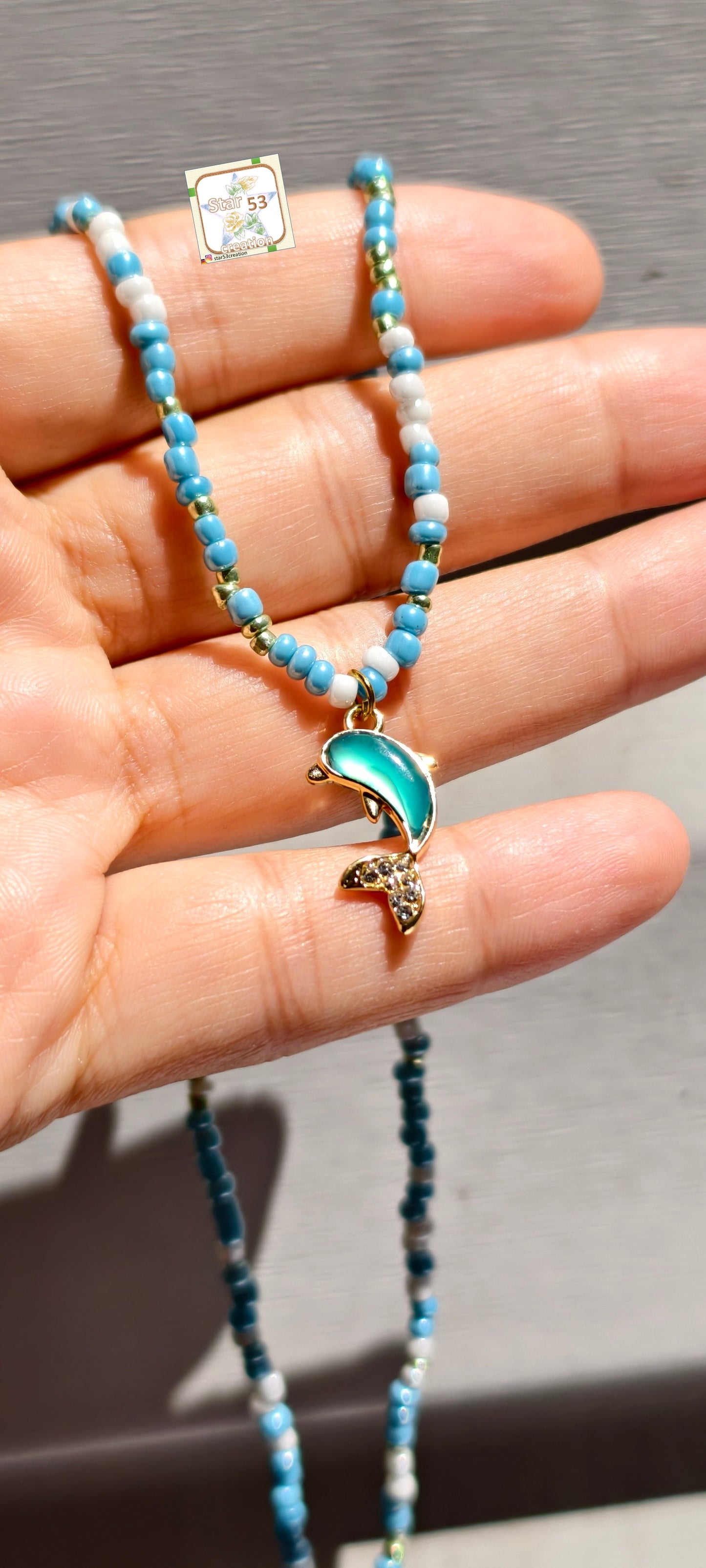 Ocean love seed bead necklace, 16-18 inches, adjustable