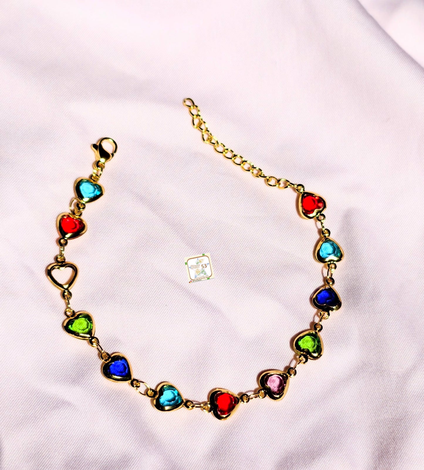 Hearty rainbow bracelet, stainless steel