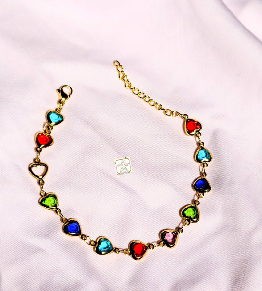 Hearty rainbow bracelet, stainless steel
