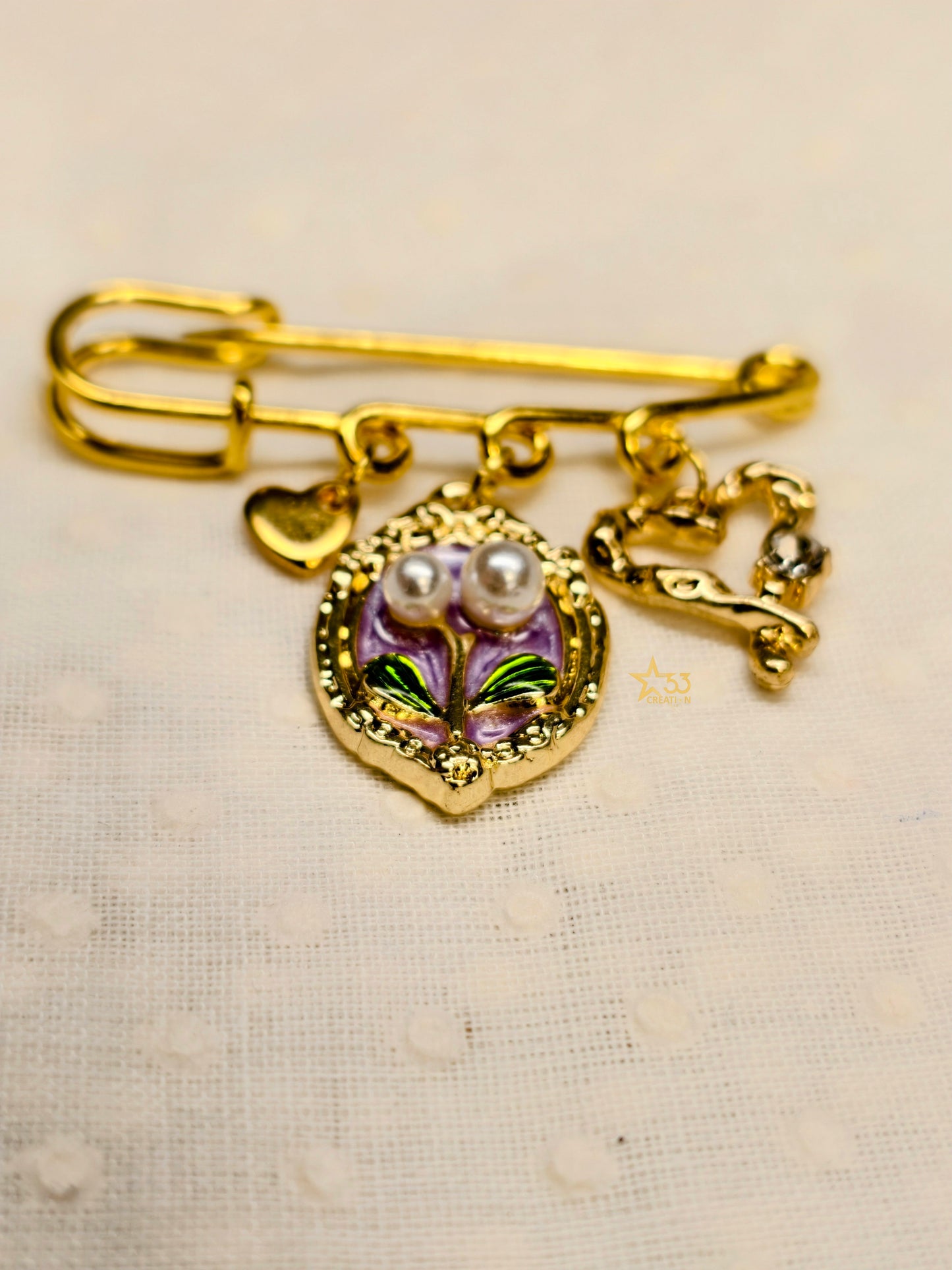 Floral love themed enamel charms brooch pin