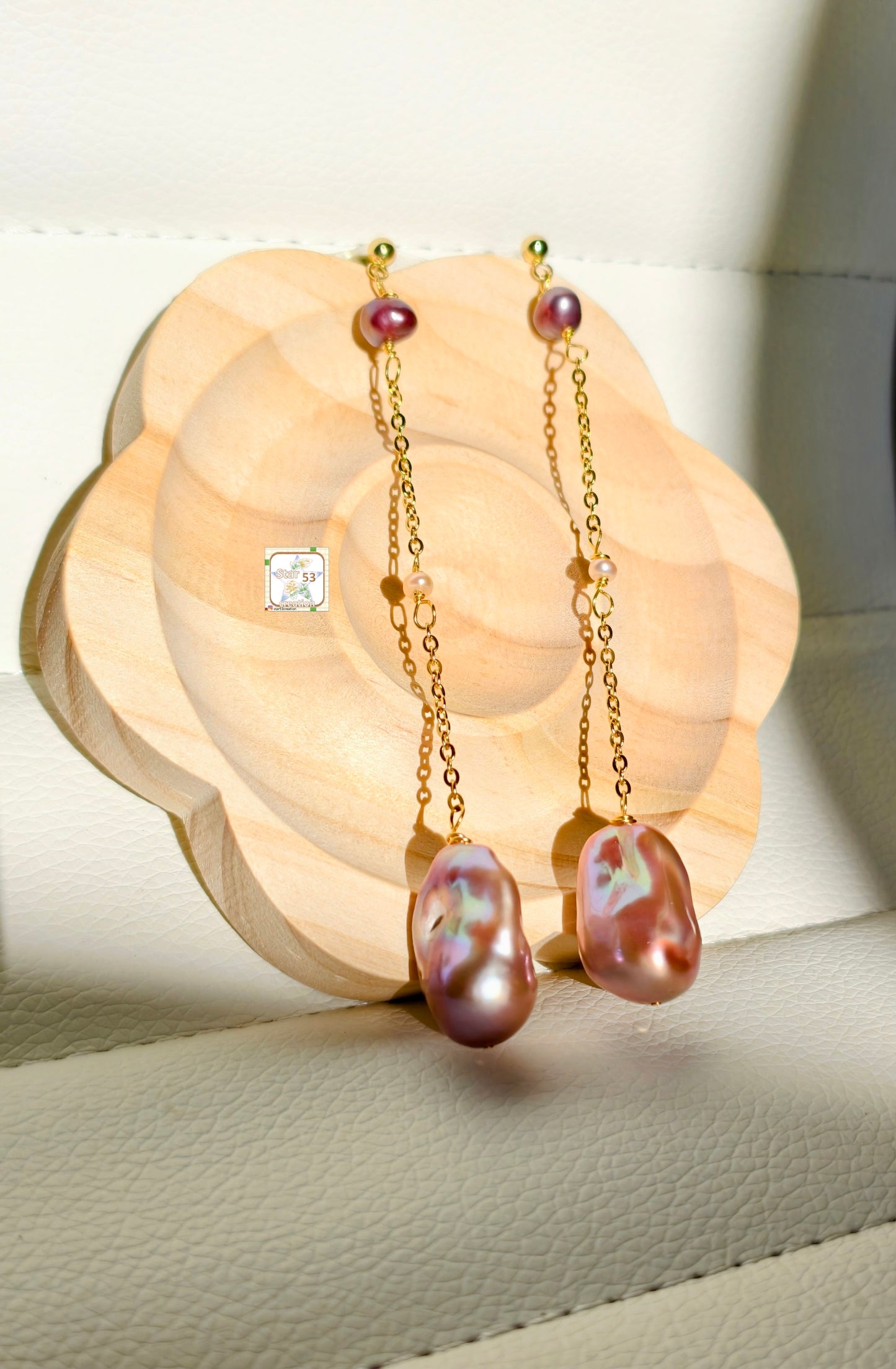 Orilla Boroque pearl long earrings, 4.1 inches, push back