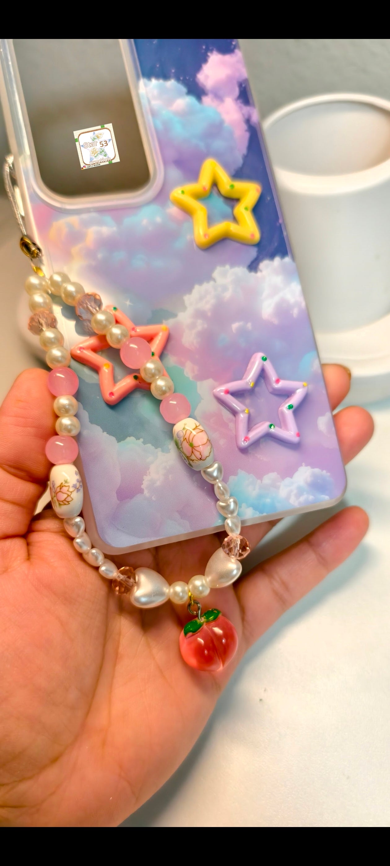 Peachy beaded phone charm