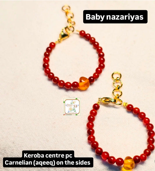 Amber & carnelian baby bracelets (set of 2), age 0-4