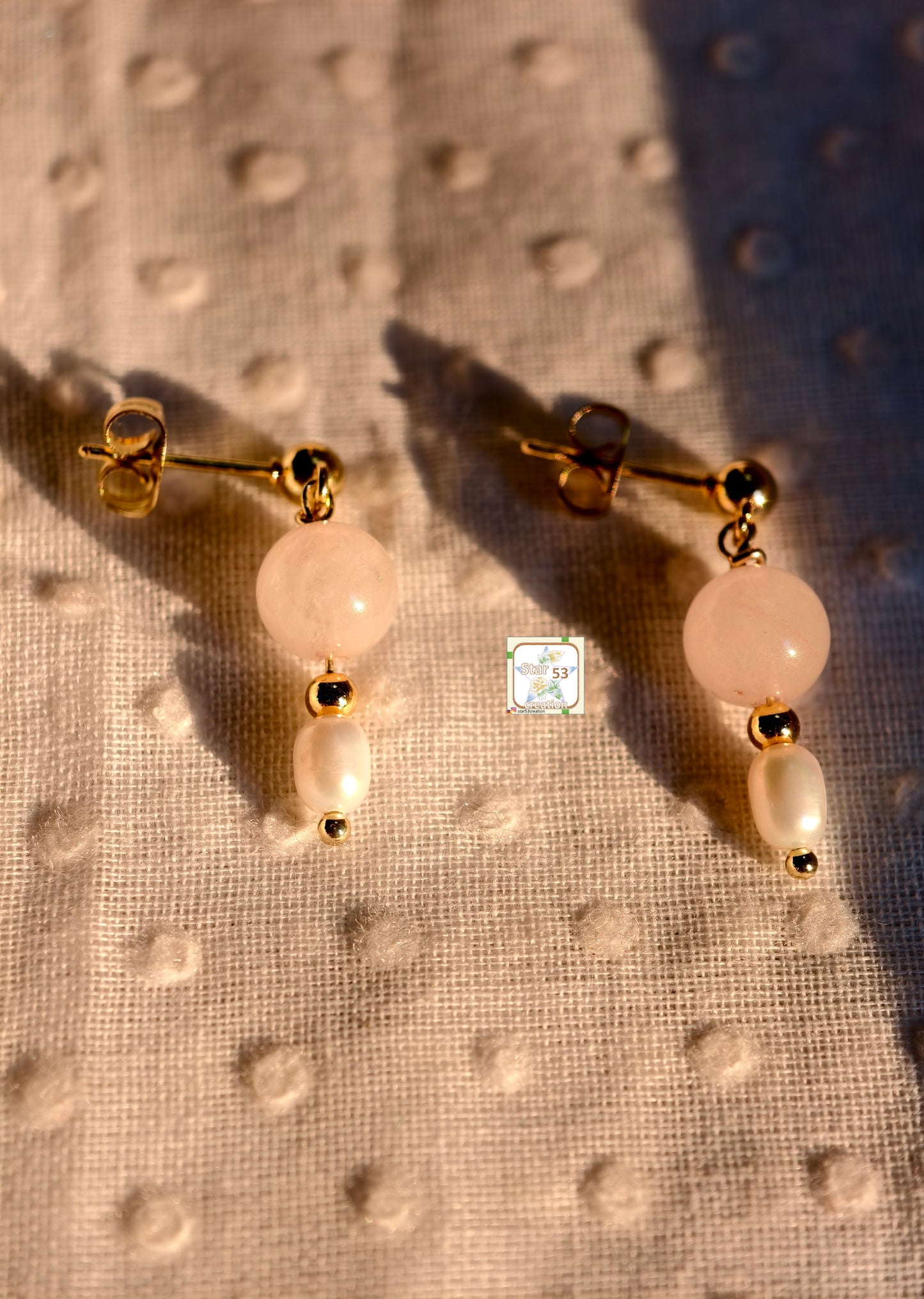 Posy earrings, rose quartz & freshwater pearls