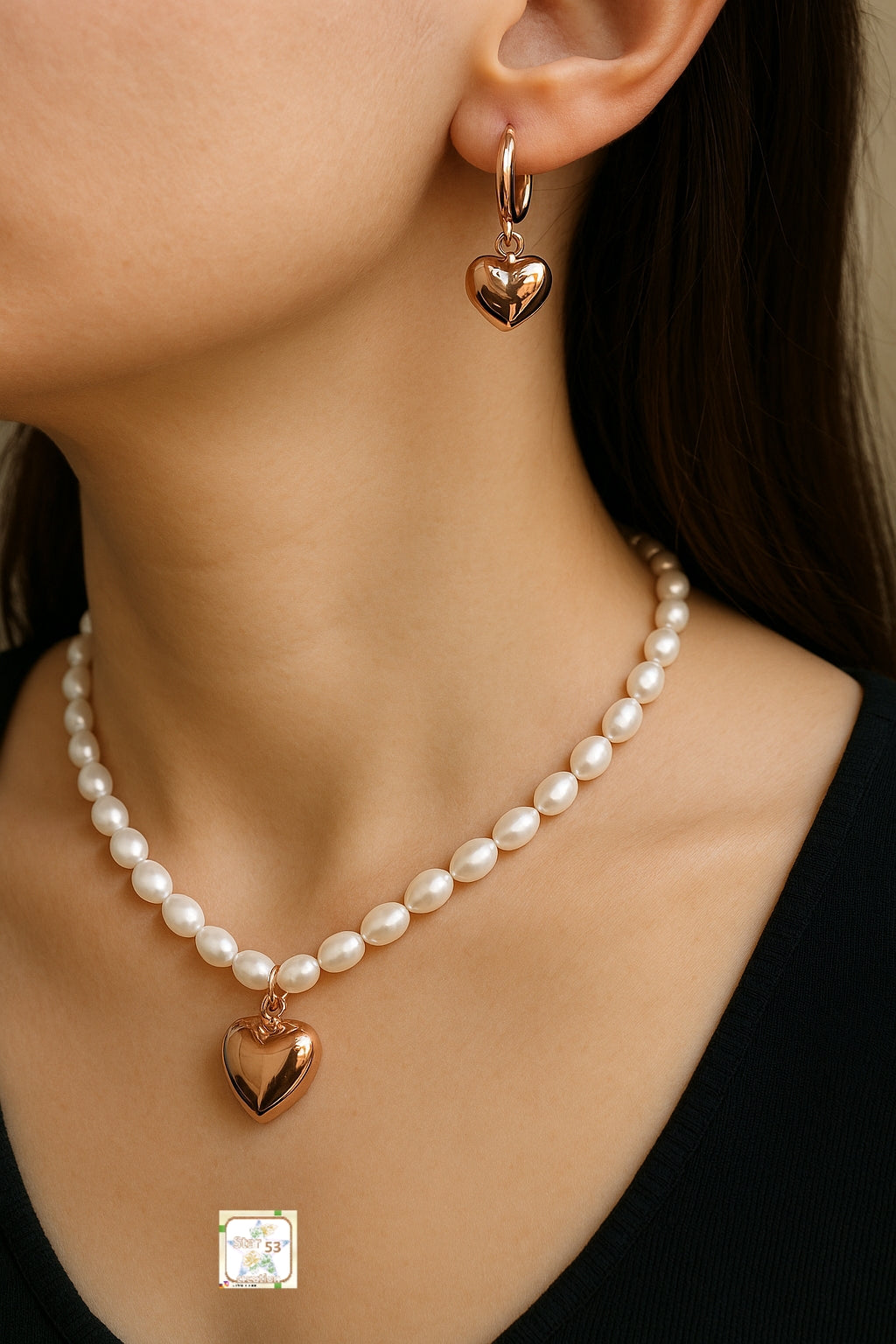 Sweetheart pearl set, gold plated