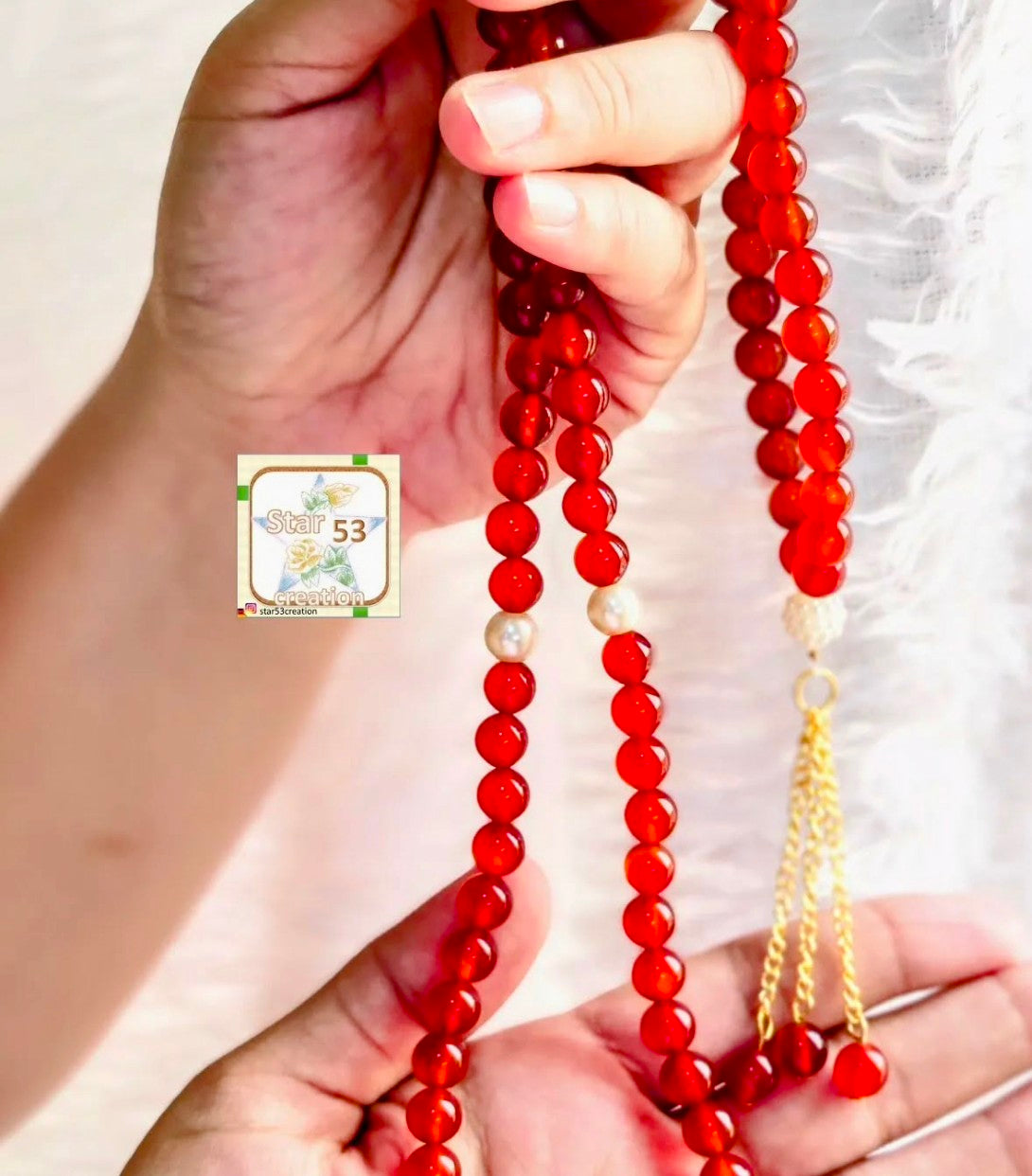 Imperial Carnelian (Aqeeq) praying beads (Tasbih), 6 mm