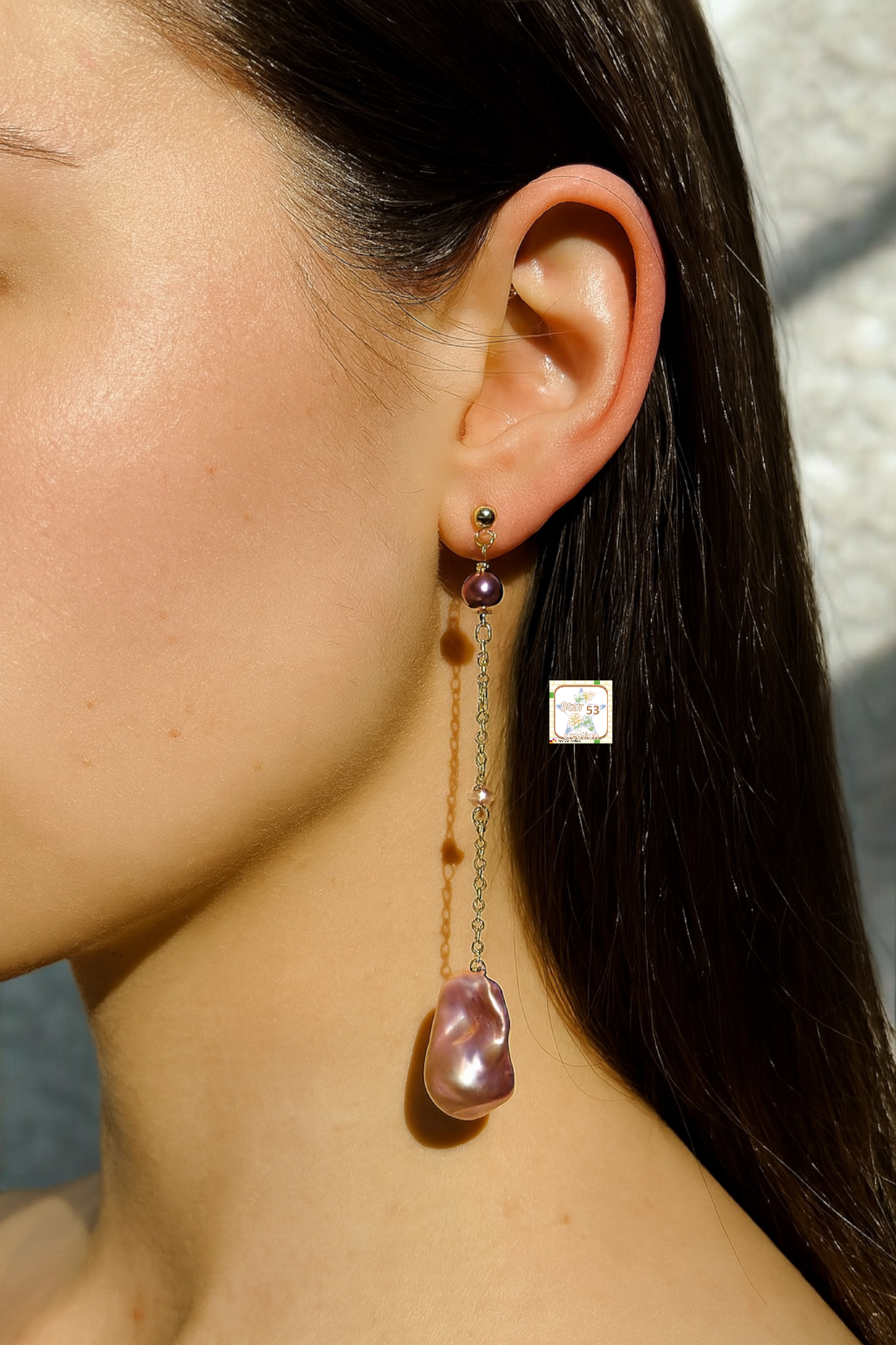 Orilla Boroque pearl long earrings, 4.1 inches, push back