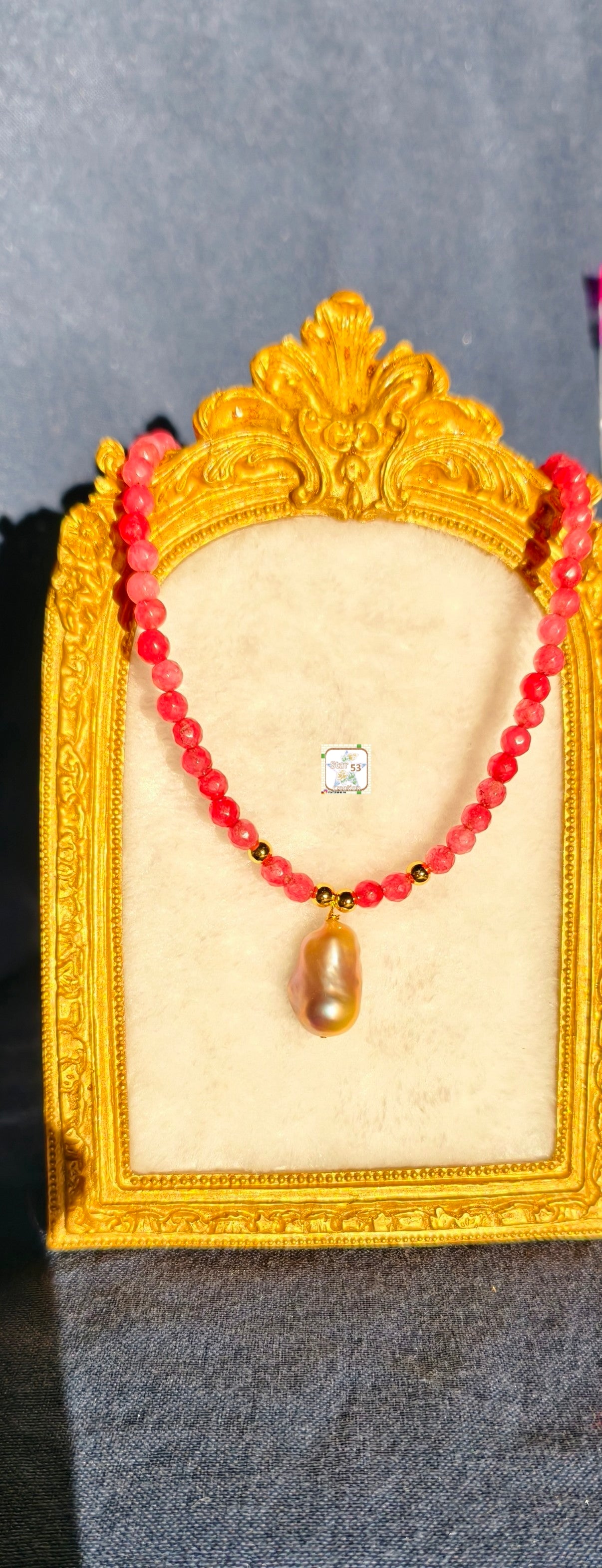 Boroque pearl jade necklace, 16-18 inches, adjustable