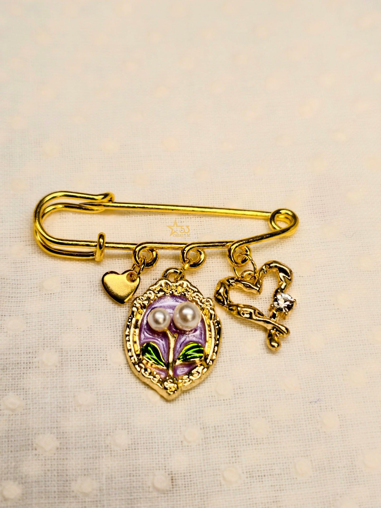 Floral love themed enamel charms brooch pin