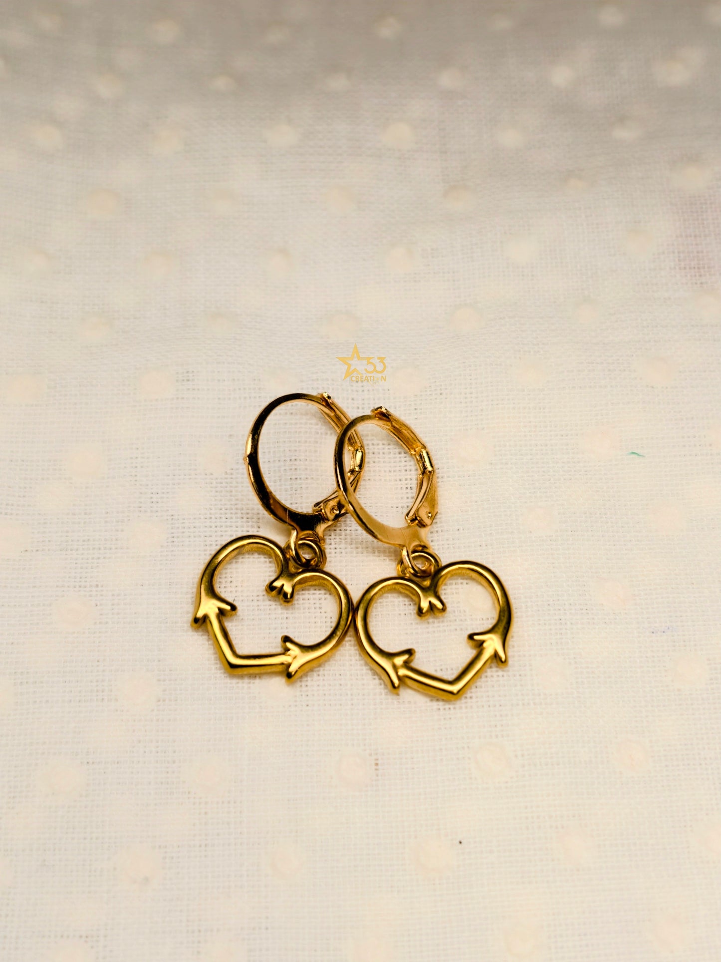 Heart earrings, stainless steel, gold plated, waterproof