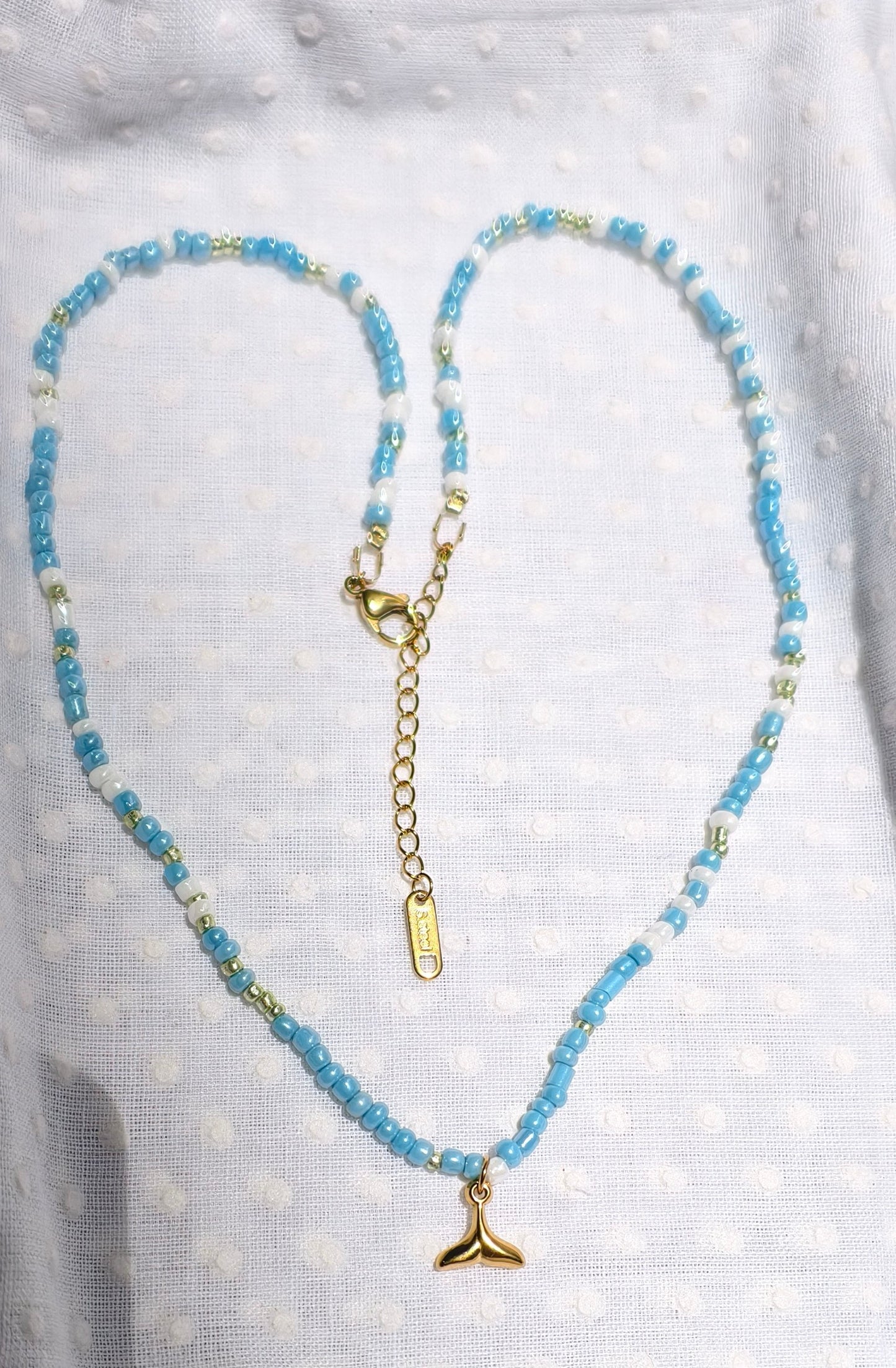Fish tail seed bead necklace, waterproof, 16-18 inches