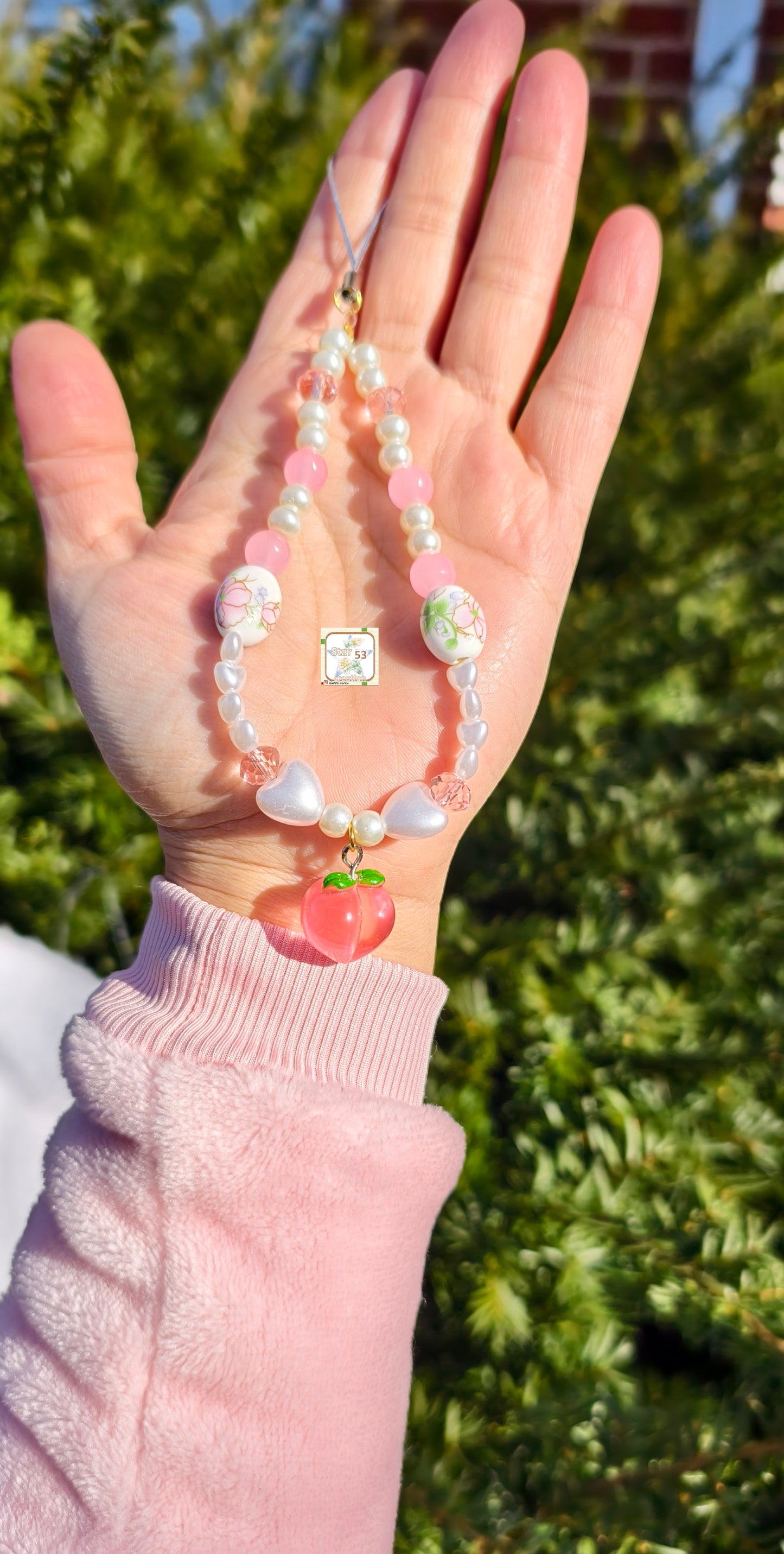 Peachy beaded phone charm