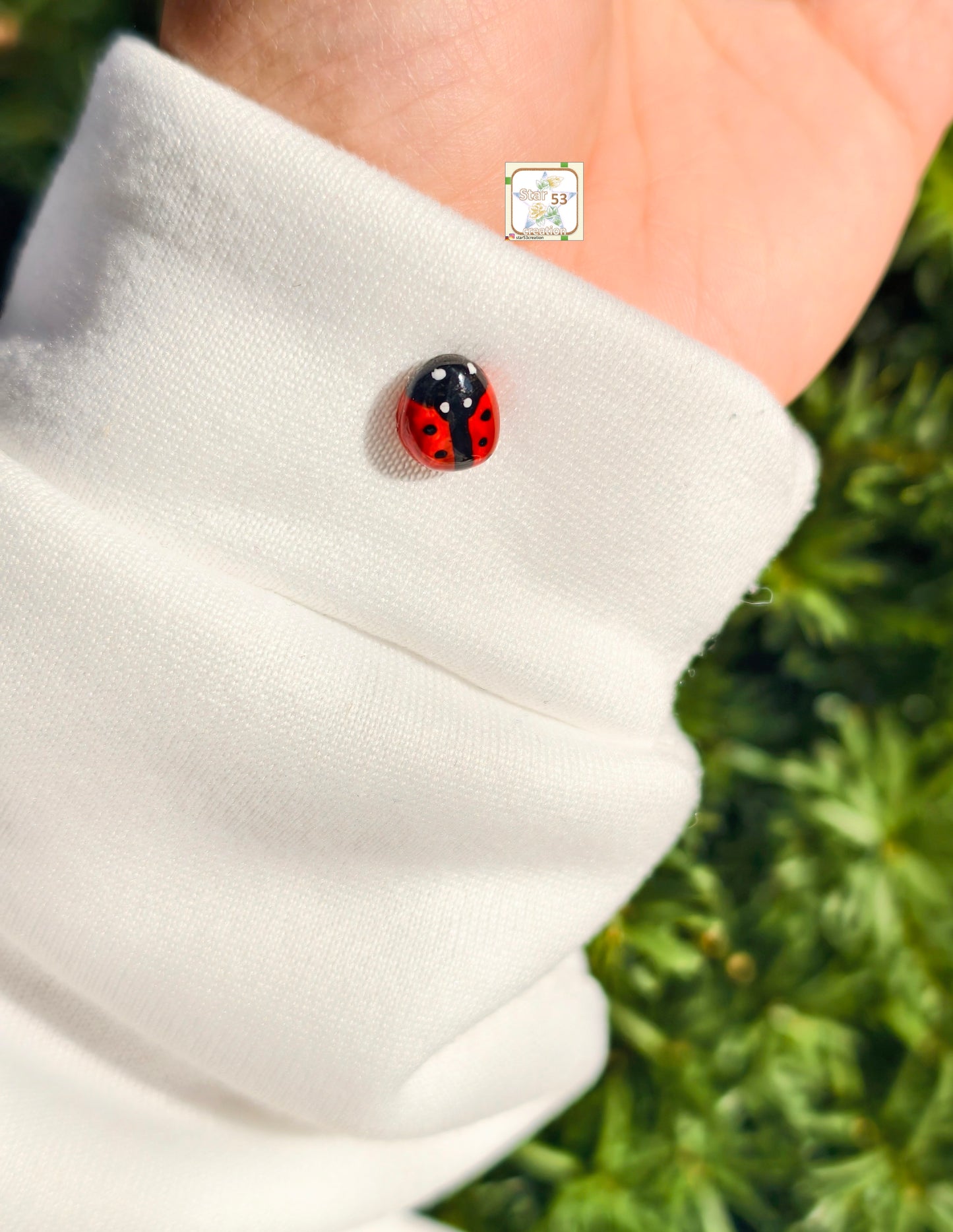 Lady bug pin, air dry clay, resin coated, durable.
