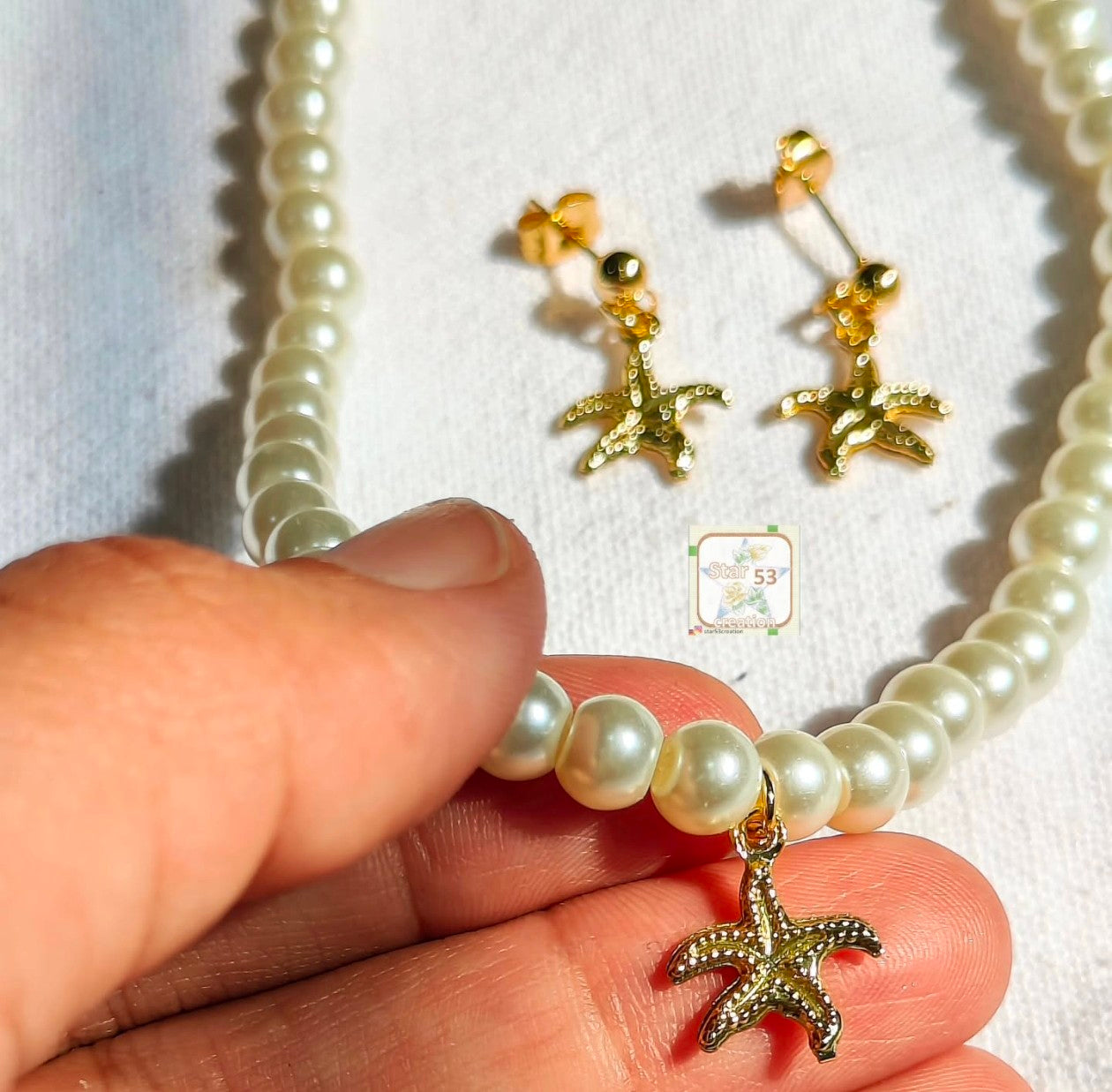 Starfish pearl set, gold plated
