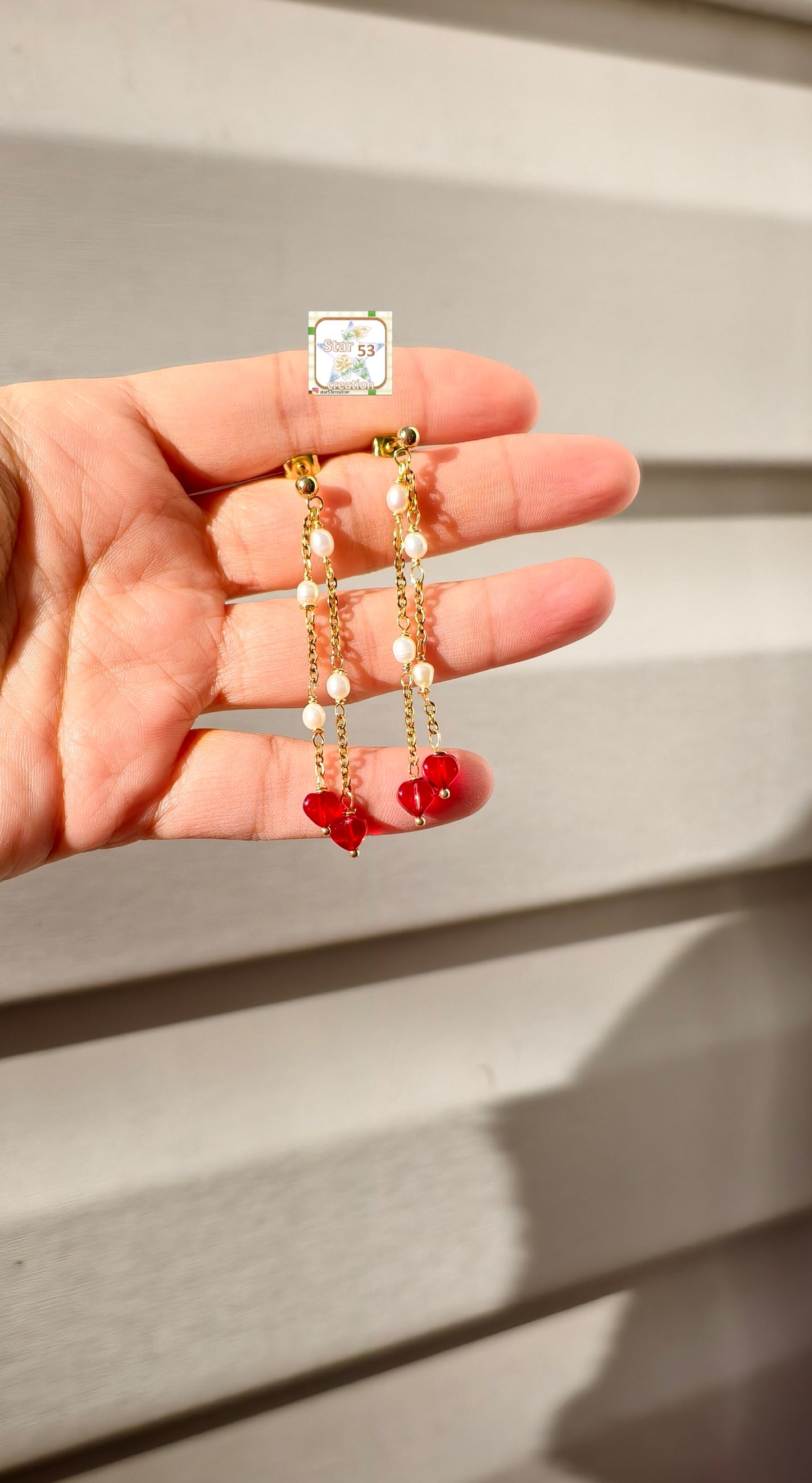 dangle-love freshwater pearl earrings, waterproof