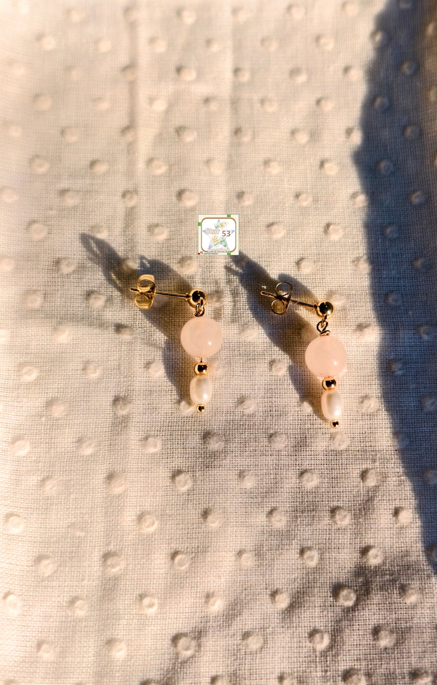 Posy earrings, rose quartz & freshwater pearls