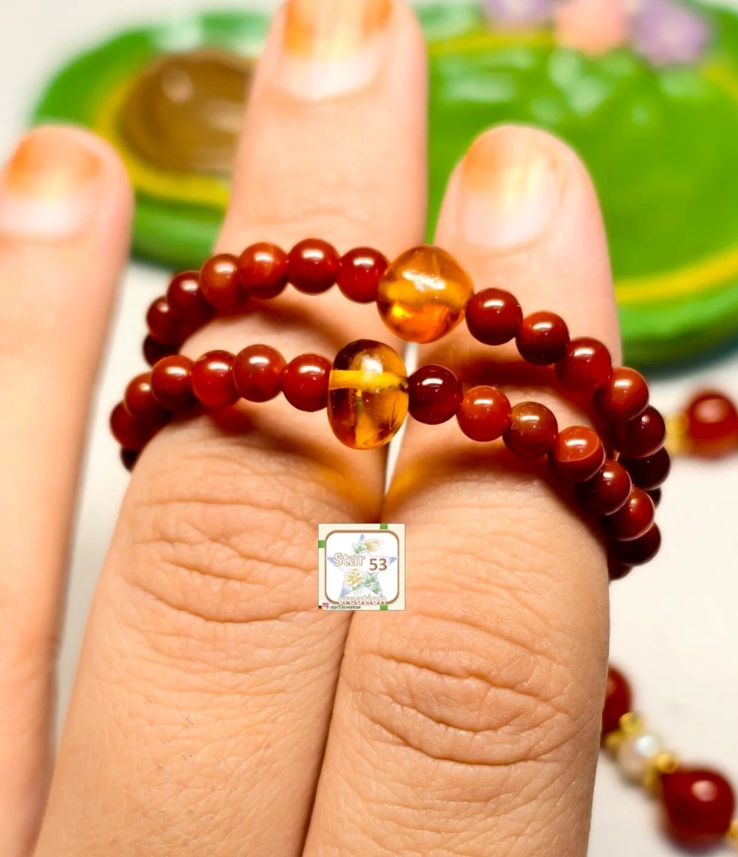 Amber & carnelian baby bracelets (set of 2), age 0-4