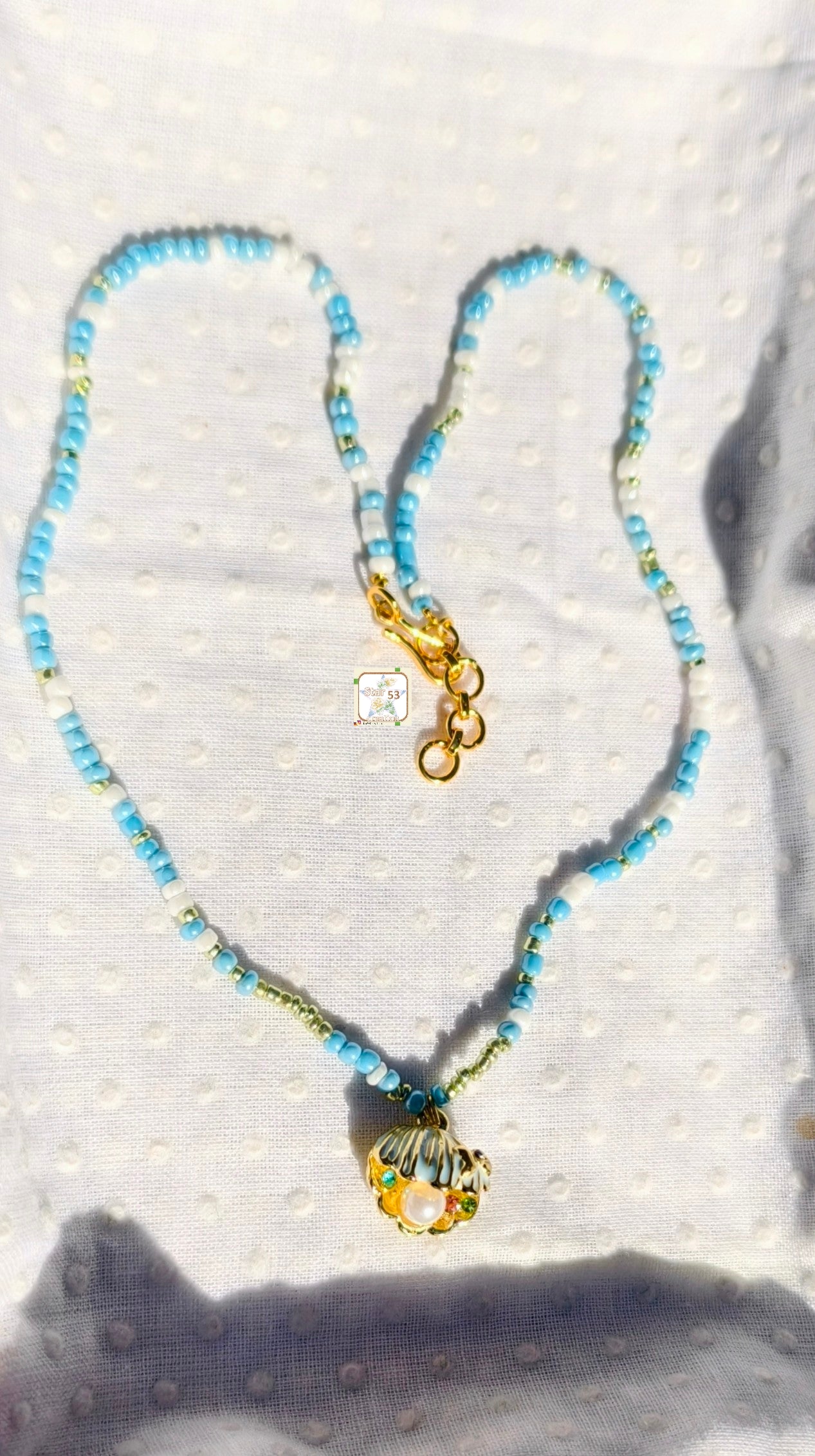 Pearlie azure beaded necklace, 16-18 inches, adjustable