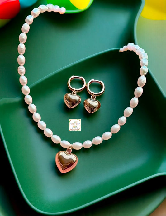 Sweetheart pearl set, gold plated