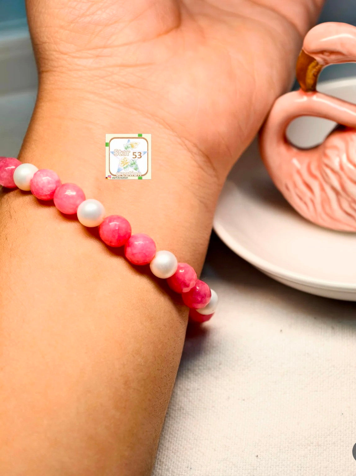 Marshmallow Pearl & Jade bracelet