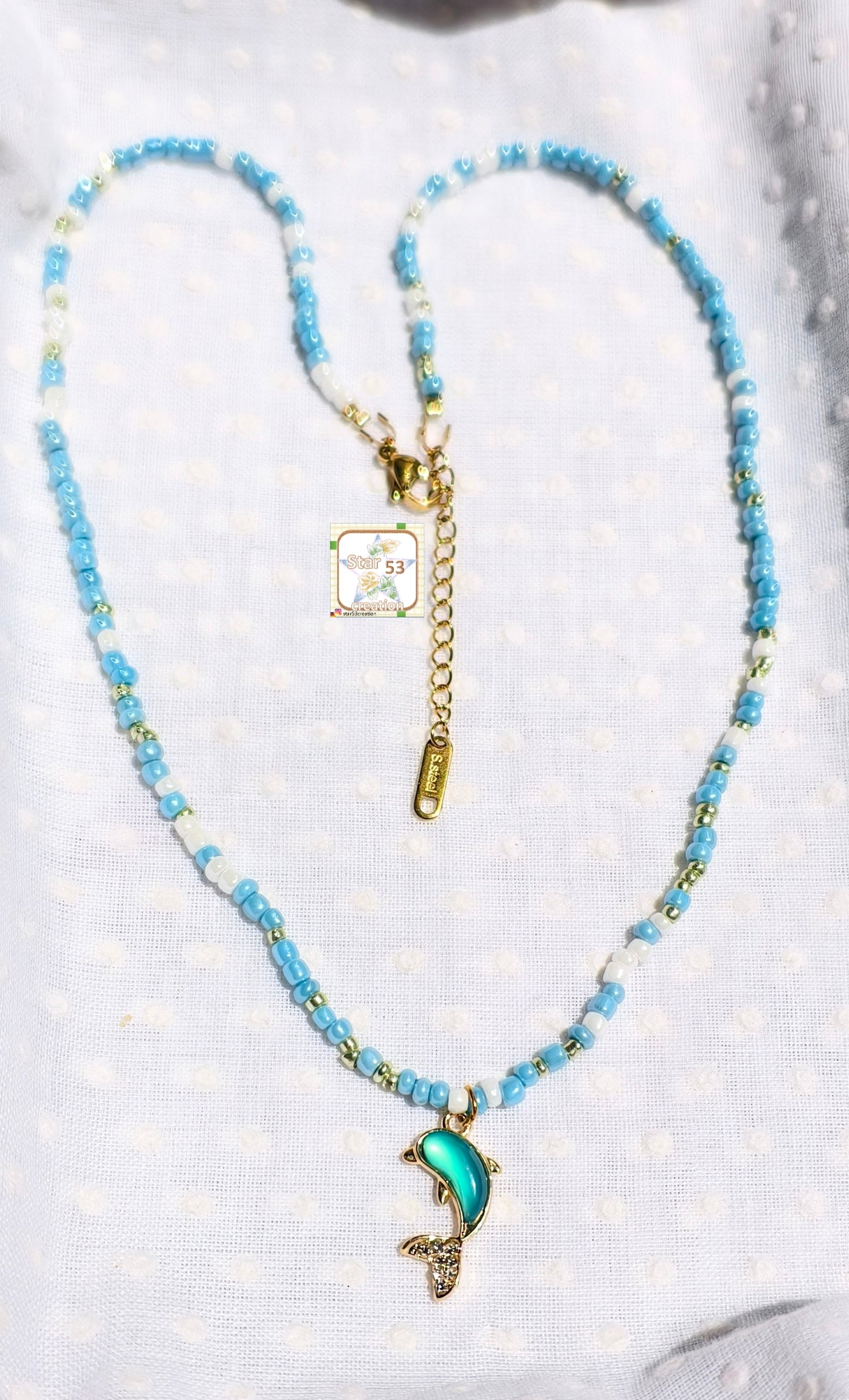 Ocean love seed bead necklace, 16-18 inches, adjustable