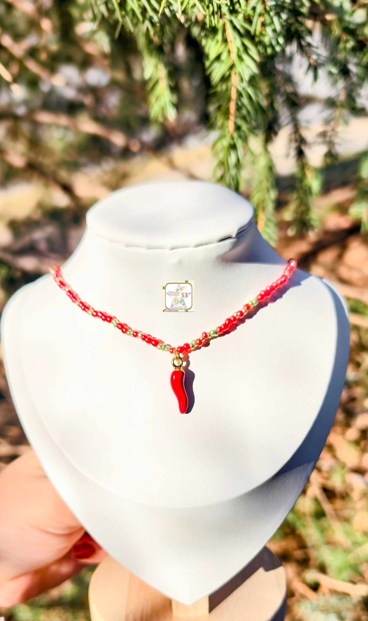 Spicy beaded necklace, 16-18 inches, adjustable