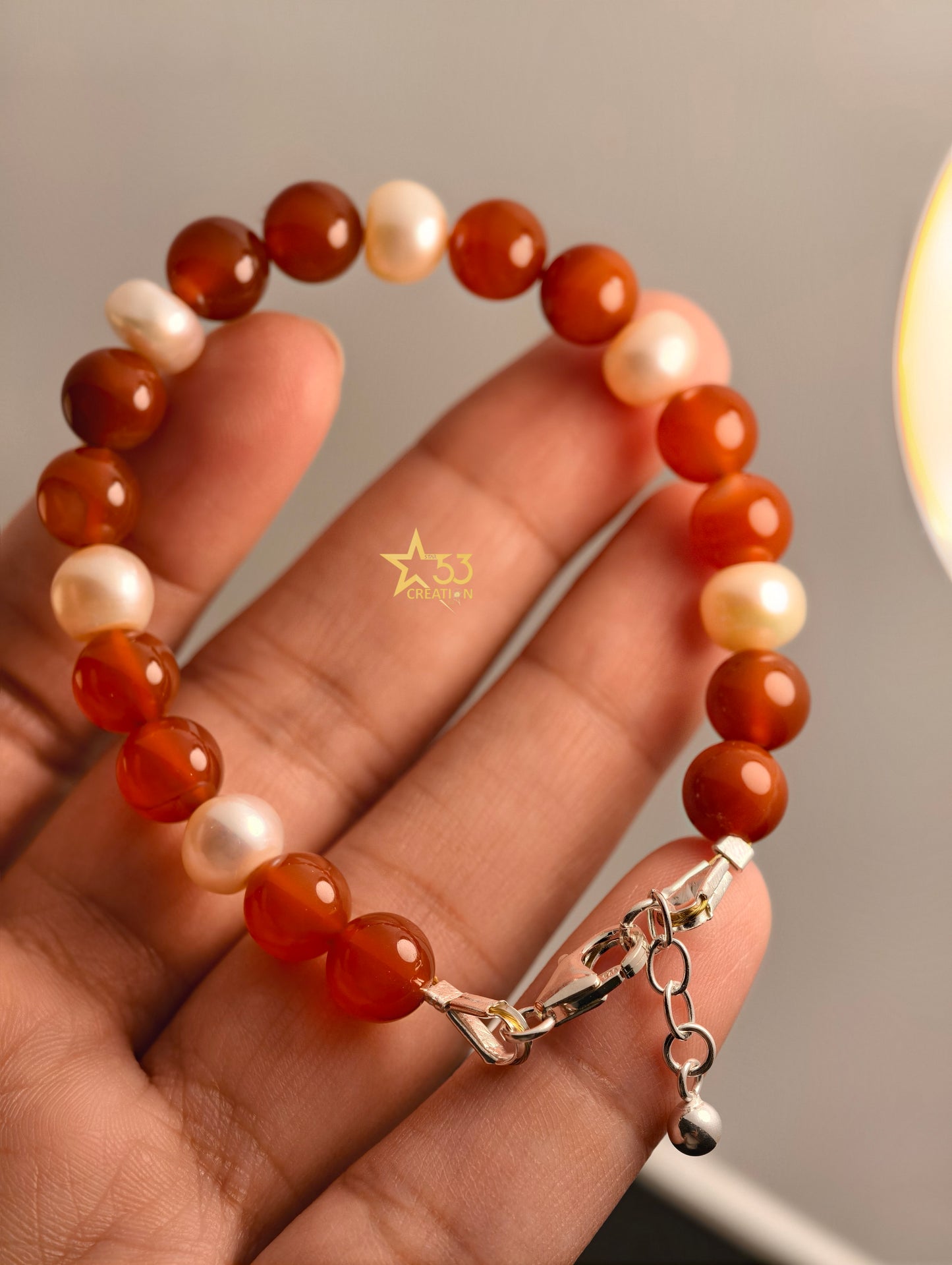 Caroline Bracelet, original carnelian & AAA+ quality freshwater pearls