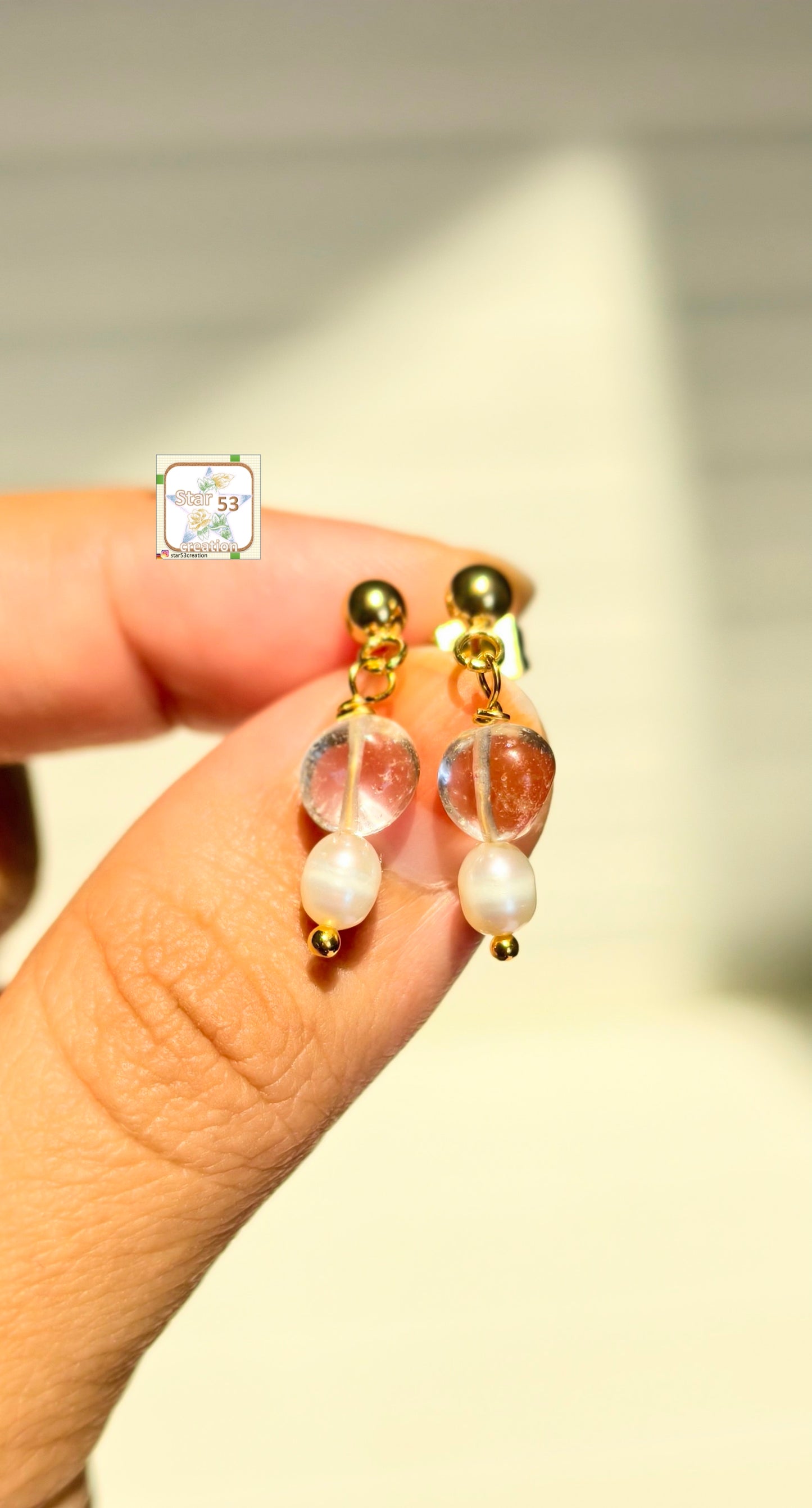 Claire quartz earrings, gold plated, waterproof