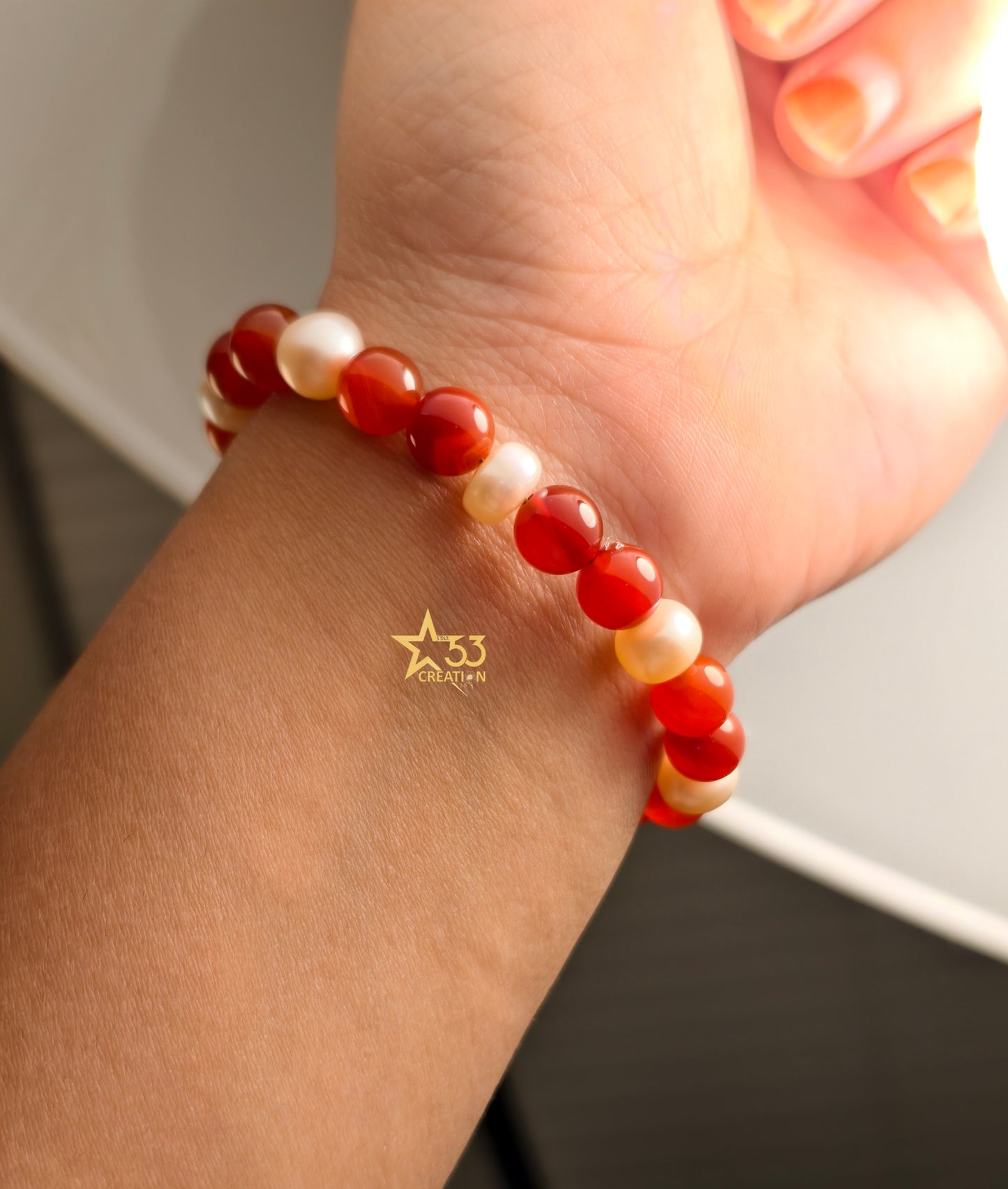 Caroline Bracelet, original carnelian & AAA+ quality freshwater pearls