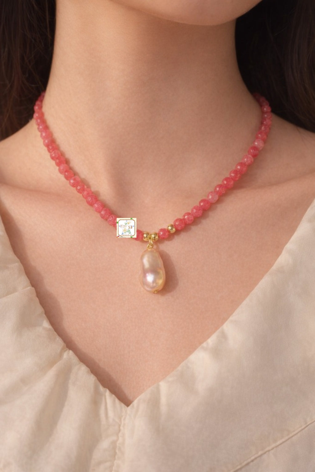 Boroque pearl jade necklace, 16-18 inches, adjustable