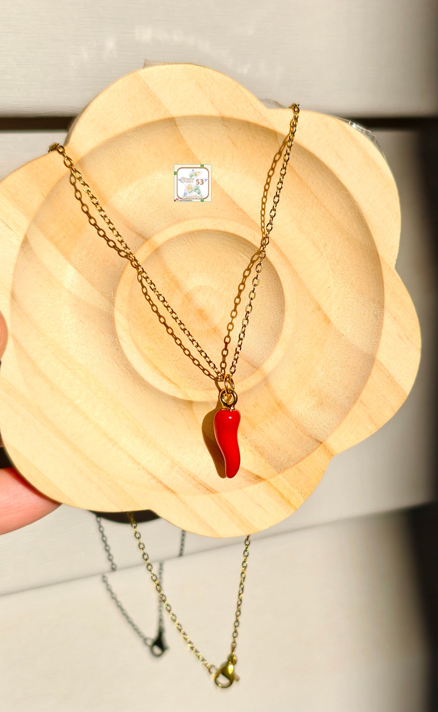 Chilli necklace, stainless steel, gold plated