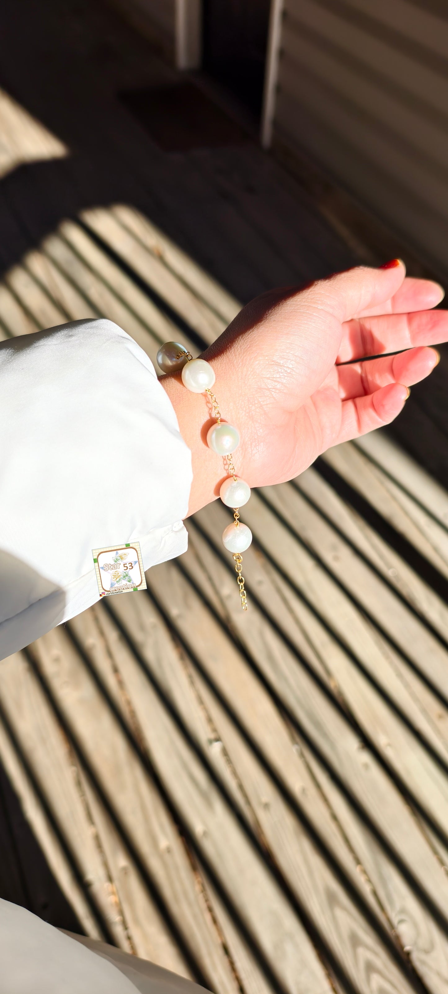 925 silver Valiant freshwater pearls bracelet, 12 mm, adjustable, gold polished