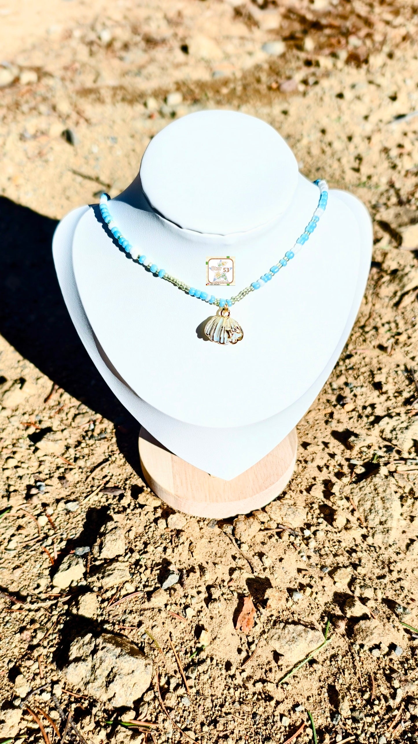 Pearlie azure beaded necklace, 16-18 inches, adjustable