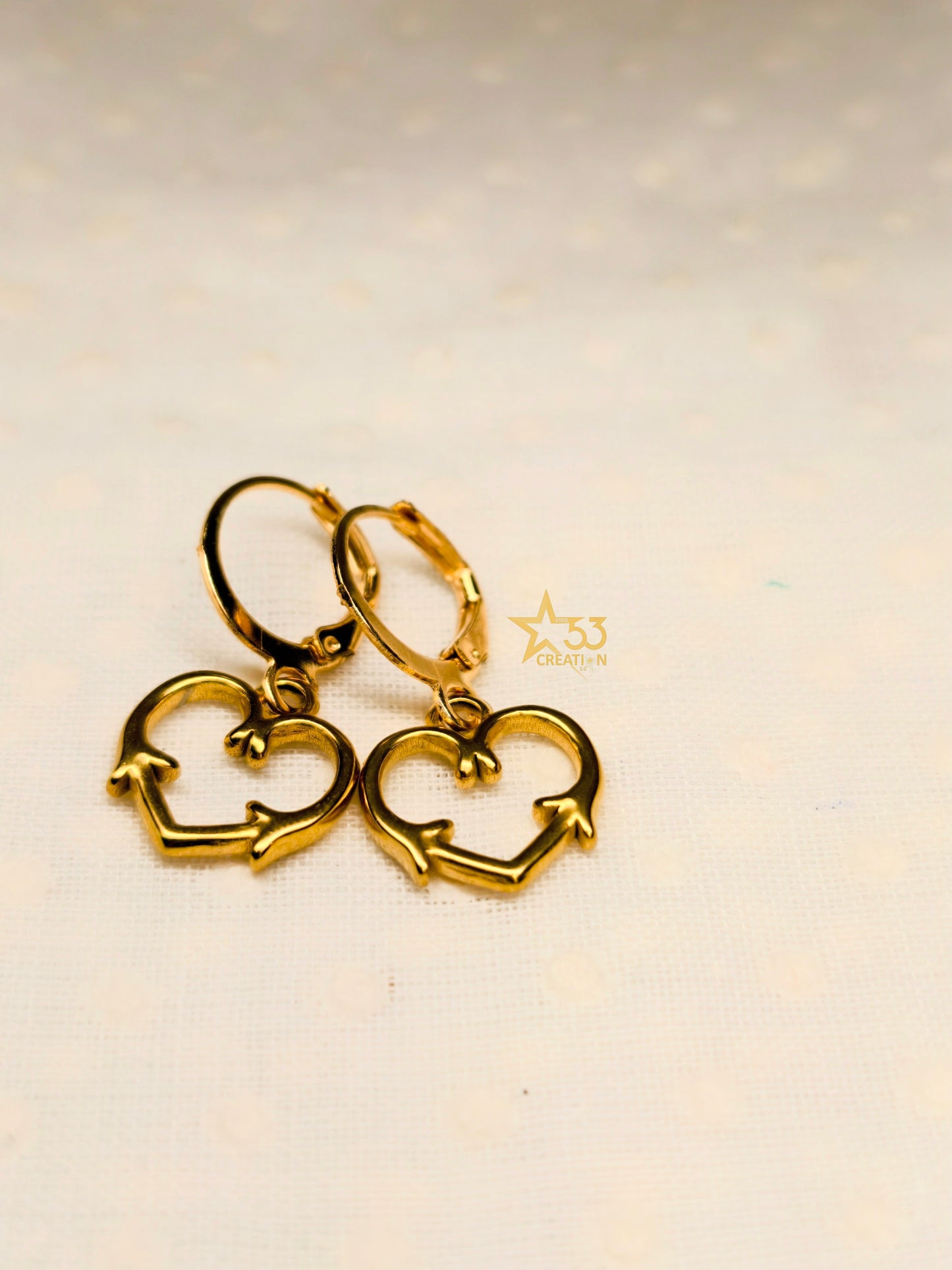 Heart earrings, stainless steel, gold plated, waterproof