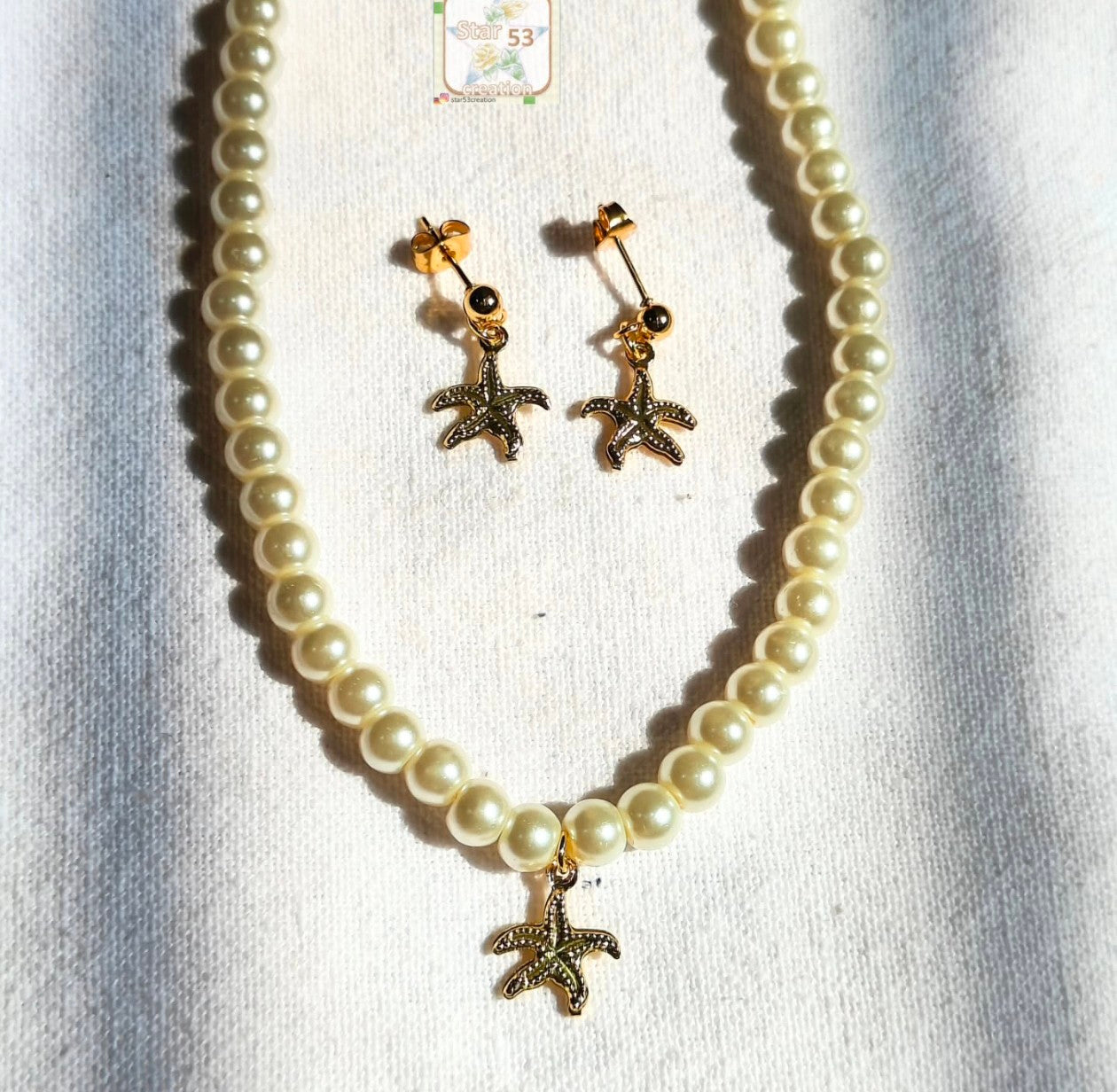 Starfish pearl set, gold plated