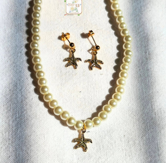 Starfish pearl set, gold plated