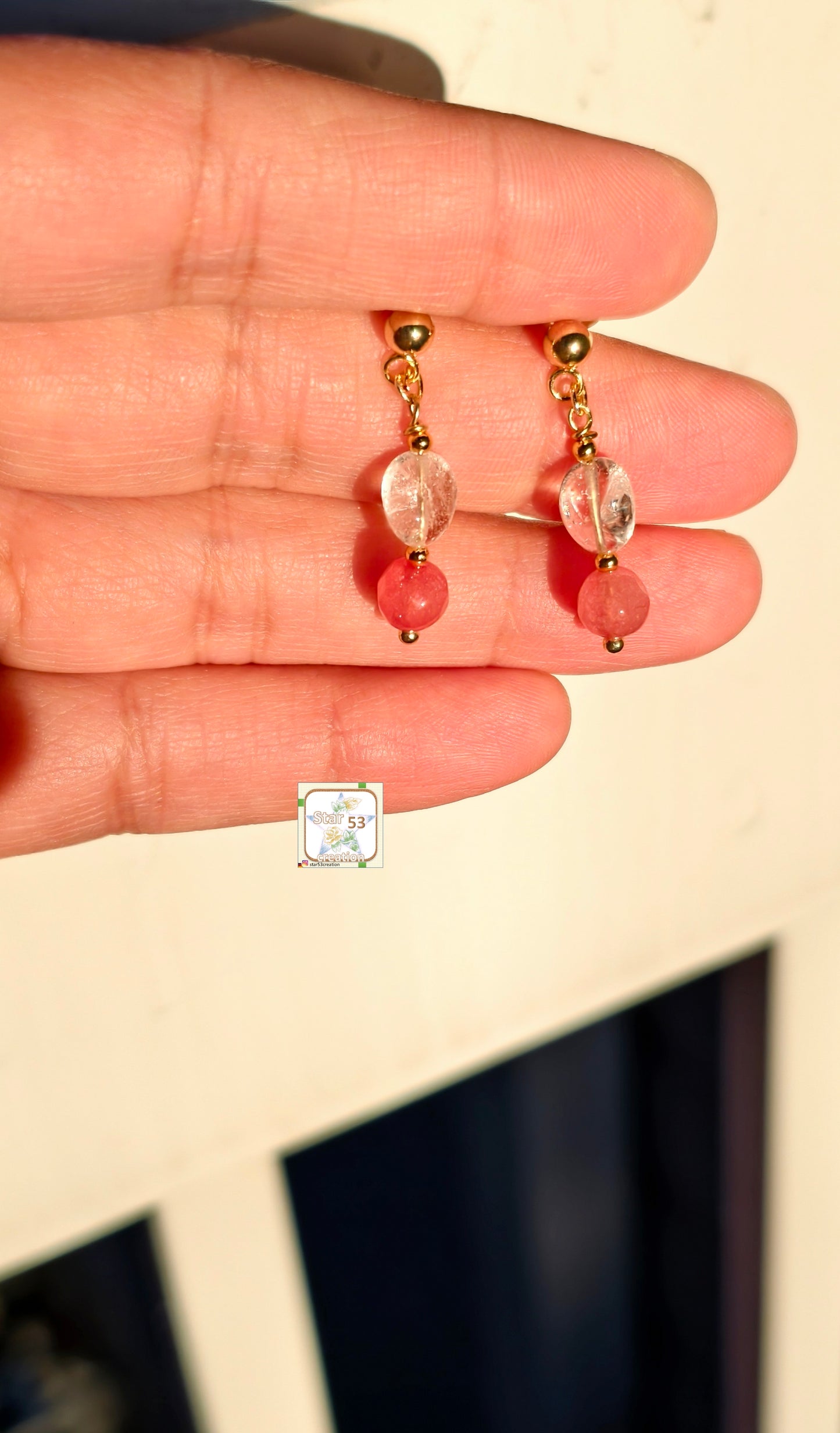 Tranquility jade-quartz earrings, gold plated
