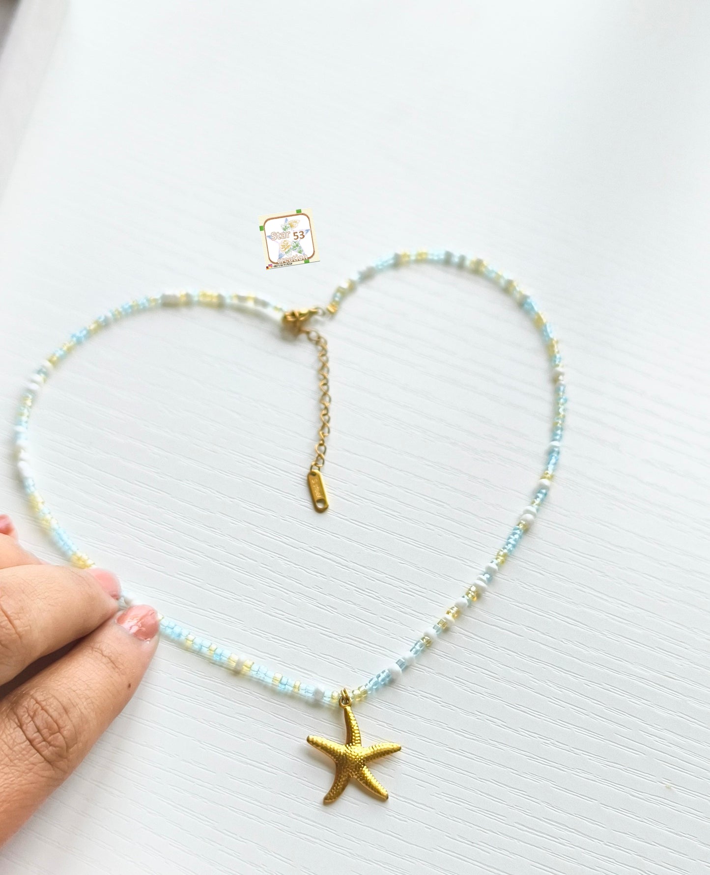 Starfish beaded necklace, waterproof, 16-18 inches