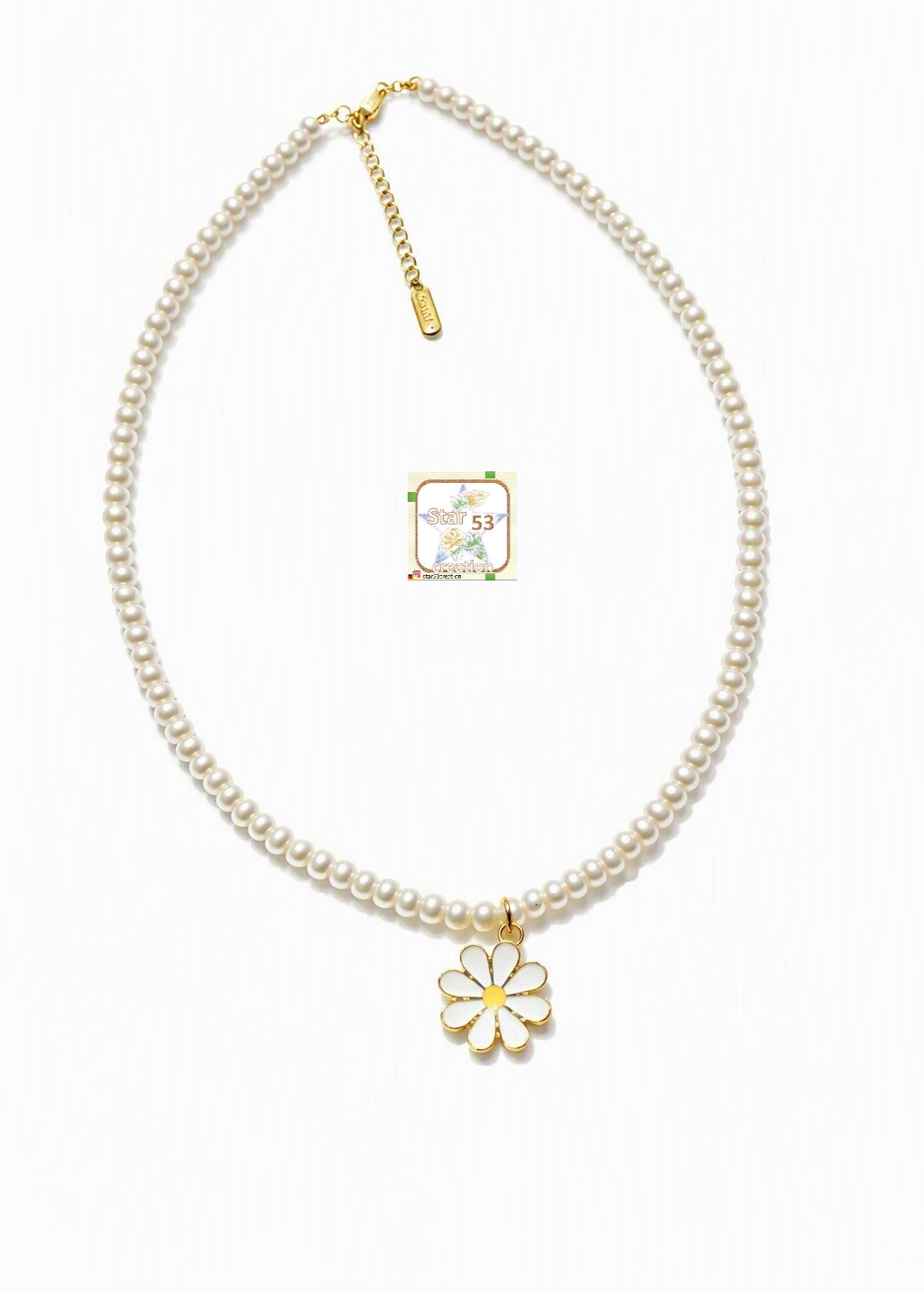 Daisy pearl necklace, 16-18 inches