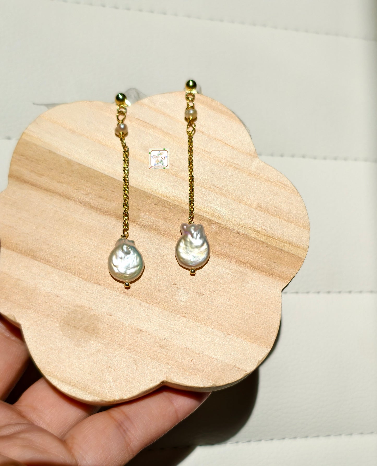 Fish freshwater pearl earrings, stainless steel, gold plated